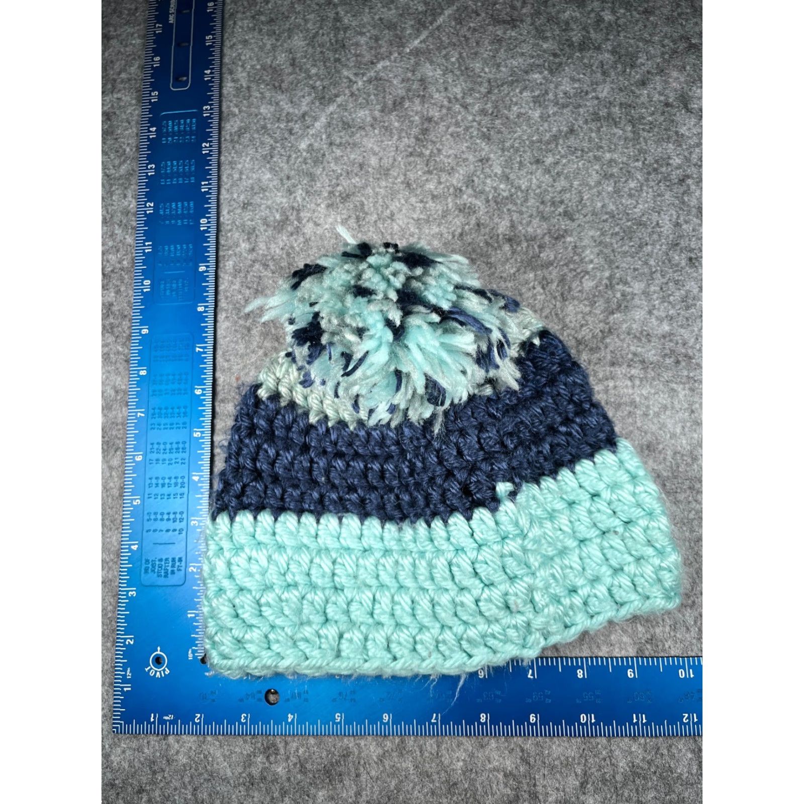 Vintage Beanie Toque Adult One Size Blue Stripe Crochet Knit 100% Acrylic Pom Snow Ski Size ONE SIZE - 4 Thumbnail