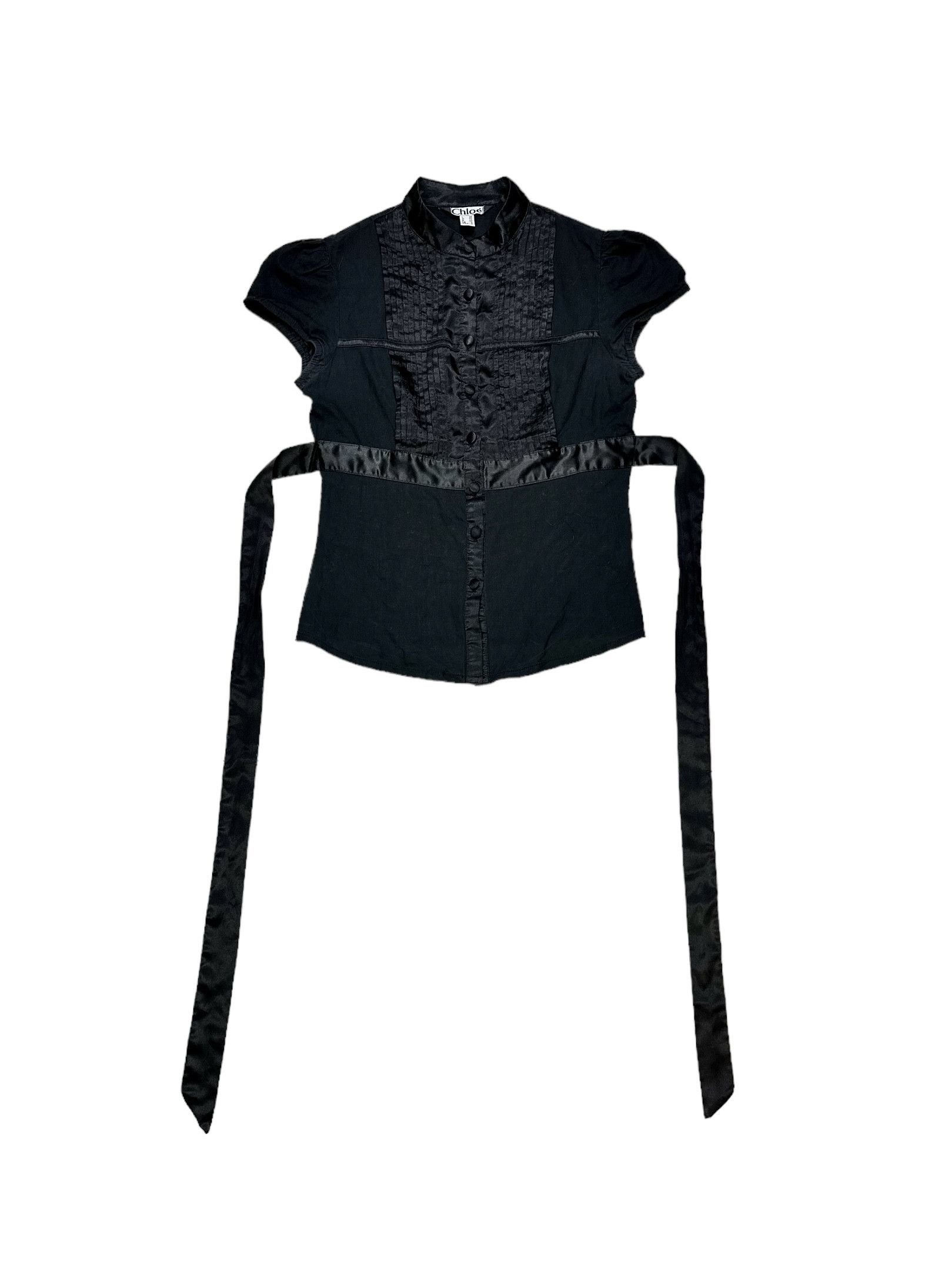 image of Archival Clothing x Avant Garde Chloe Silk Buttoned Short Sleeve Shirt in Black, Women's (Size Medi