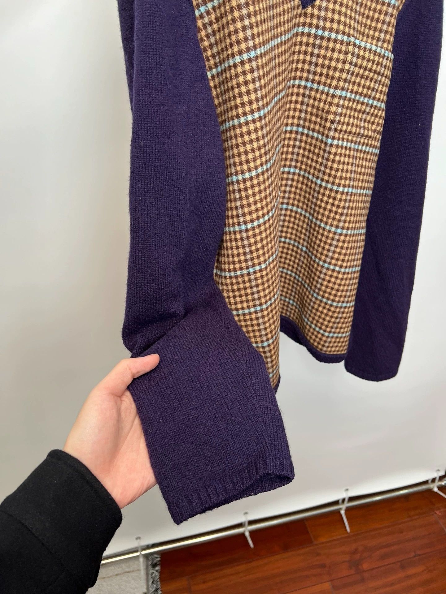 Dries Van Noten Dries Van Noten Check Purple Paneled Wool Sweater Size L / US 10 / IT 46 - 6 Thumbnail