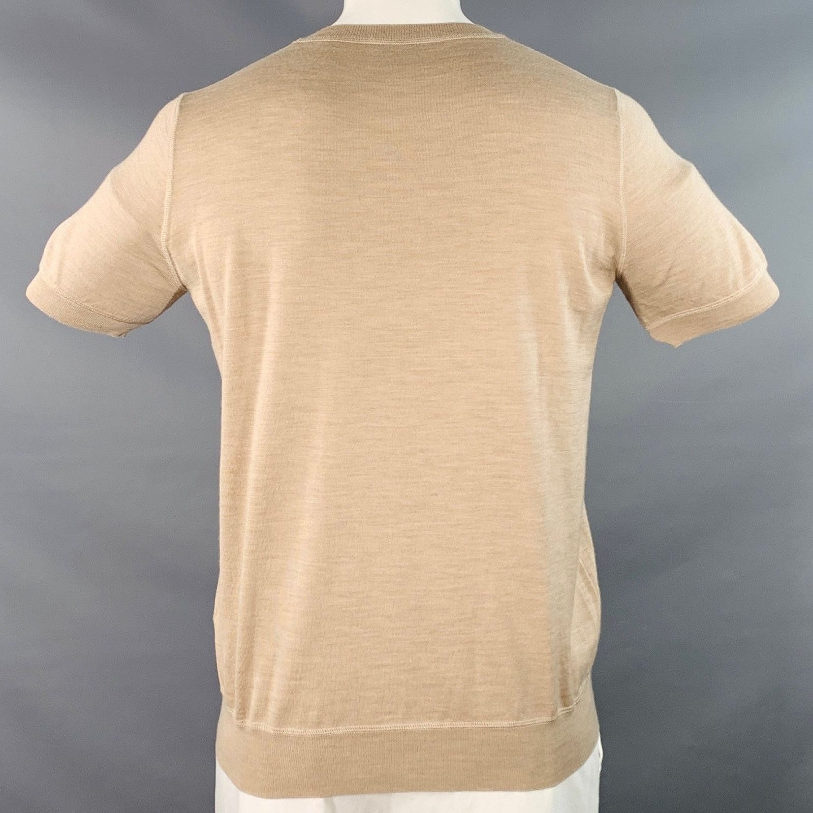 Prada Size L Beige Cream Logo Cashmere Wool Jersey Short Sleeve Size US L / EU 52-54 / 3 - 4 Thumbnail