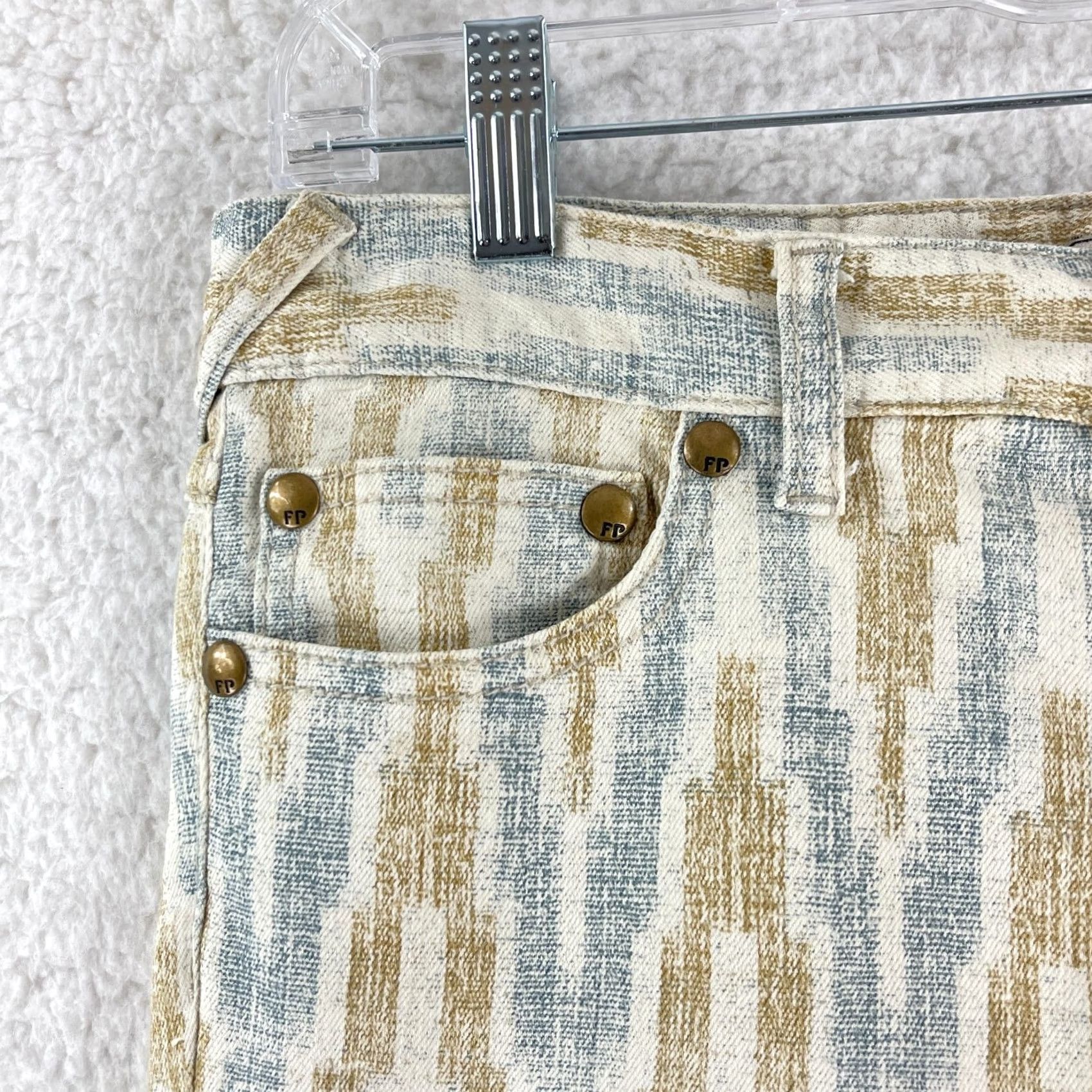 Free People Free People Ikat Print Skinny Jeans Womens 26 Ivory Bohemian Festival Denim Jeans Menus Size 26" / US 2 / IT 38 - 5 Thumbnail