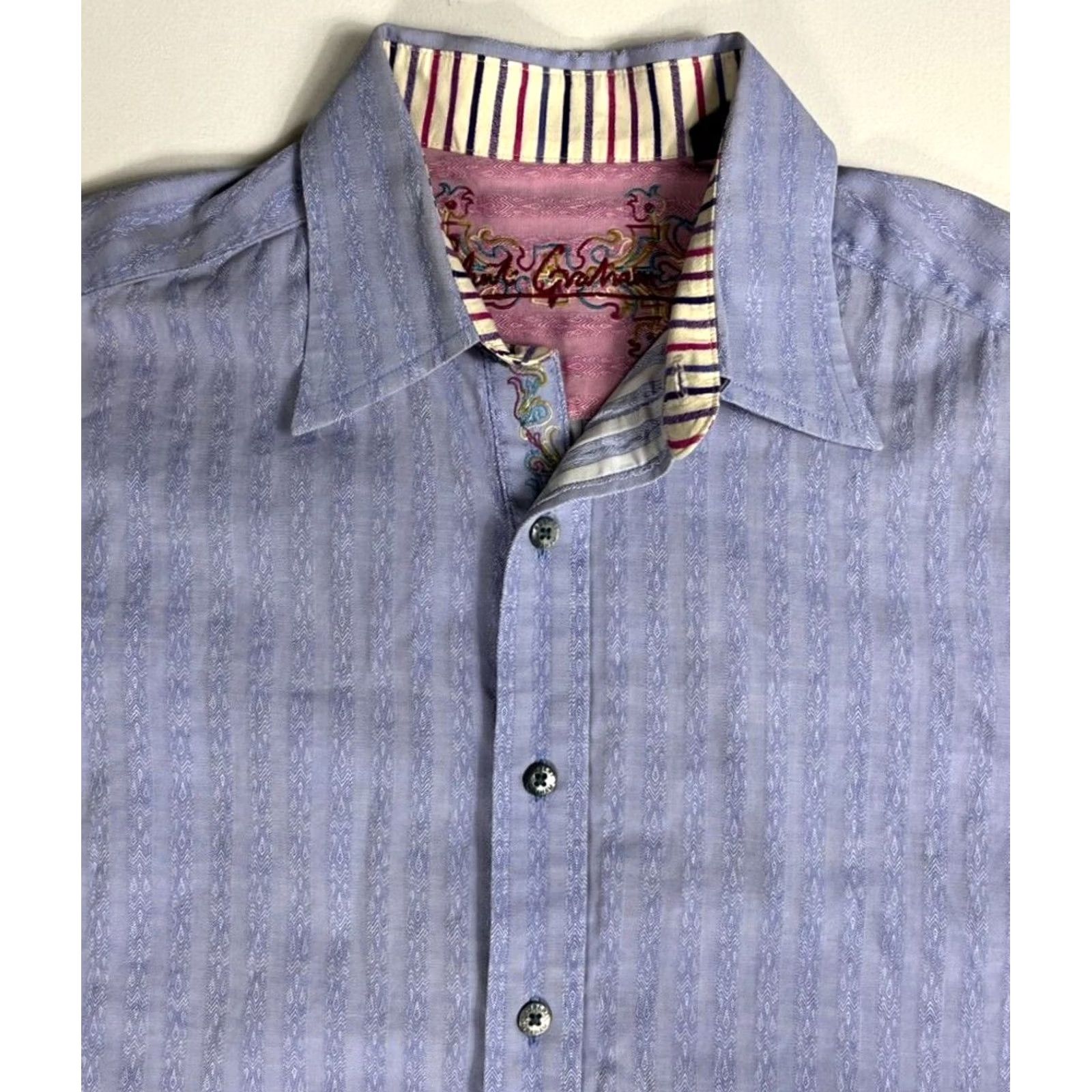 Robert Graham Robert Graham Button-Up Shirt Striped Violet 100% Cotton Men’s Sz M Regular Long Sleeve Collared Size US M / EU 48-50 / 2 - 2 Thumbnail