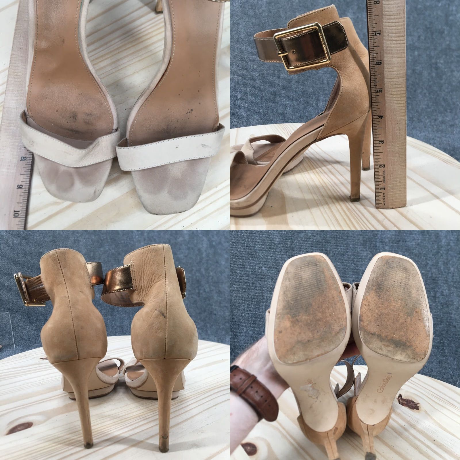 Calvin Klein Calvin Klein Heels Womens 8 M Vivian Stiletto Ankle Strappy Brown Leather Gold Heel 4 inches Stiletto Womens Shoes Size US 8 / IT 38 - 8 Thumbnail