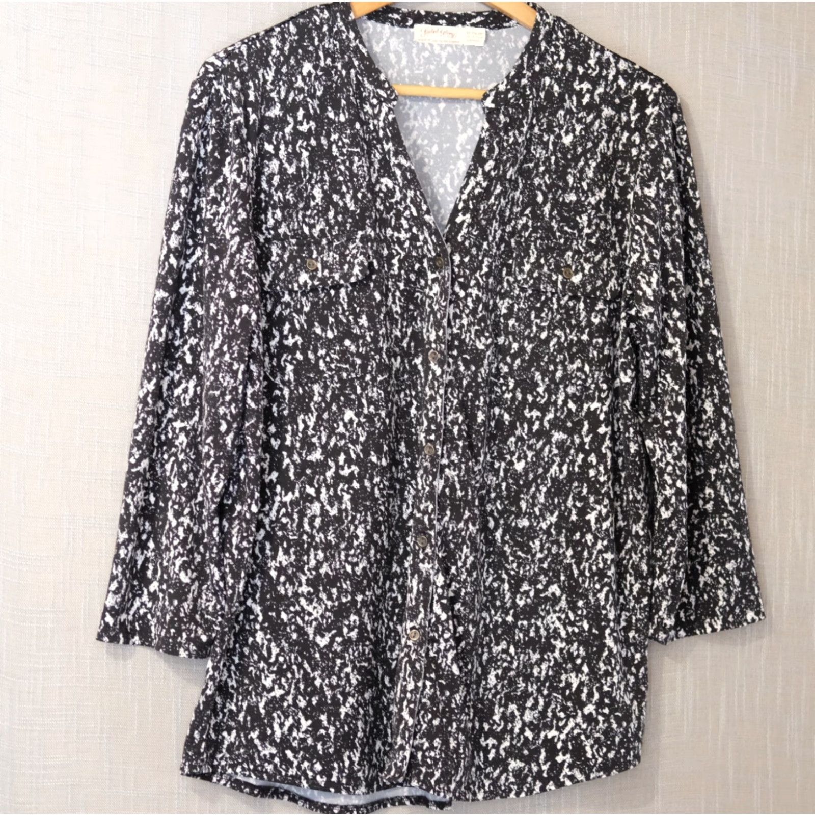 Faded Glory FADED GLORY Blouse Button Up Black/White Pockets 3/4 Sleeve Womens XL Size XL / US 12-14 / IT 48-50 - 2 Thumbnail