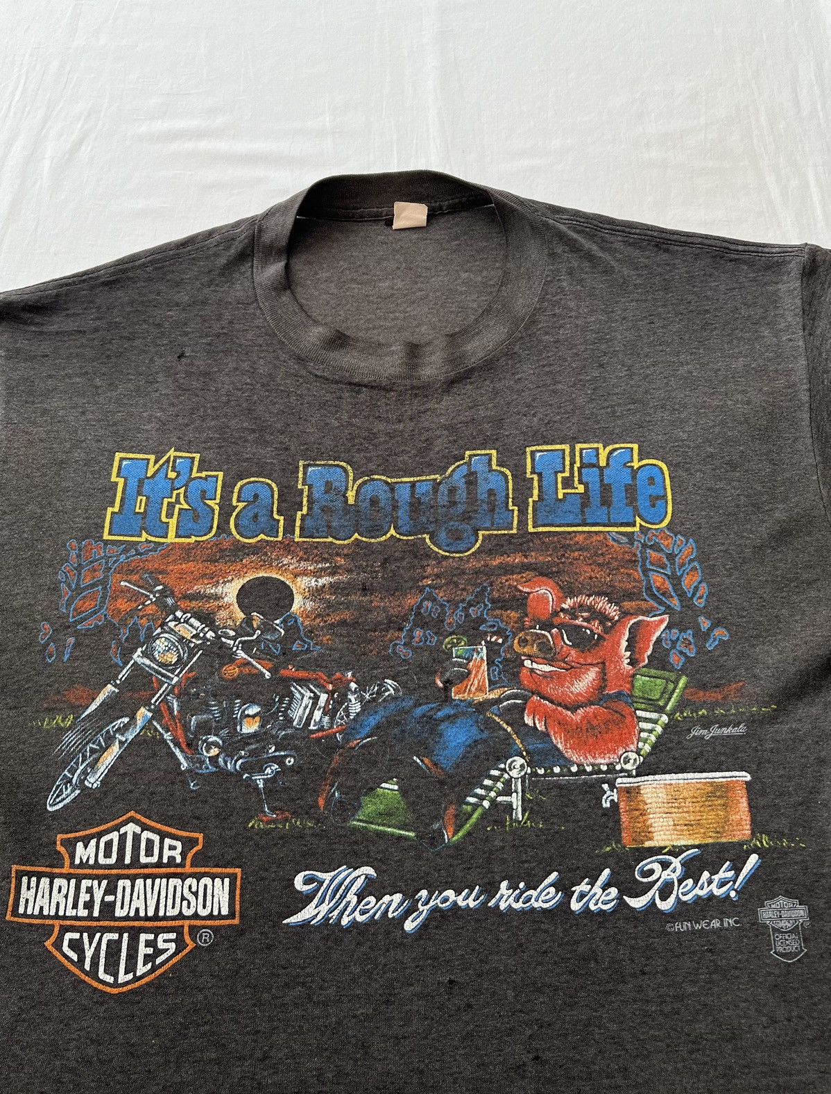 Harley Davidson Vintage 80s Harley Davidson A Rough Life Hog Pig T-shirt Size US L / EU 52-54 / 3 - 4 Thumbnail