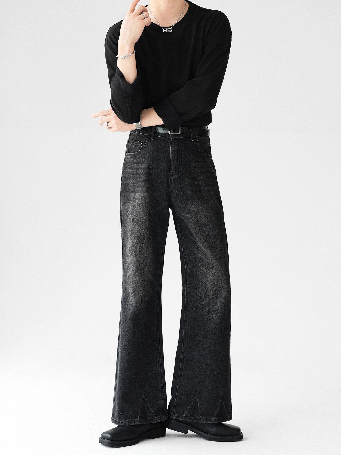 Japanese Brand × Jean Men's loose retro wide-leg slightly flared distressed jeans Size US 32 / EU 48 - 1 Thumbnail