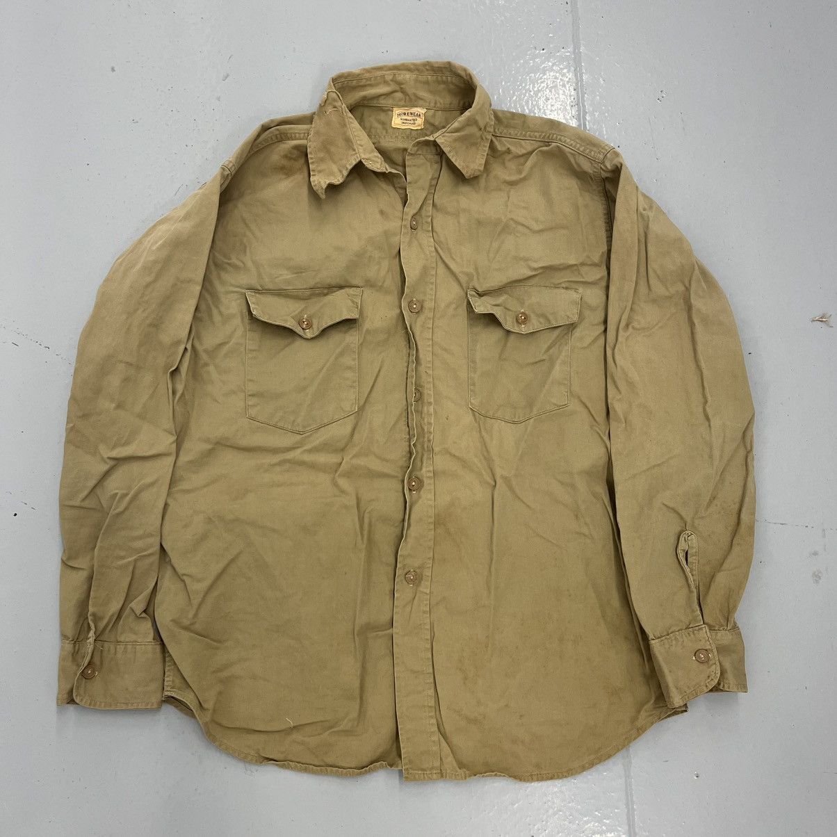 Vintage 40s More Wear Tan Canvas Cotton Workwear Shirt