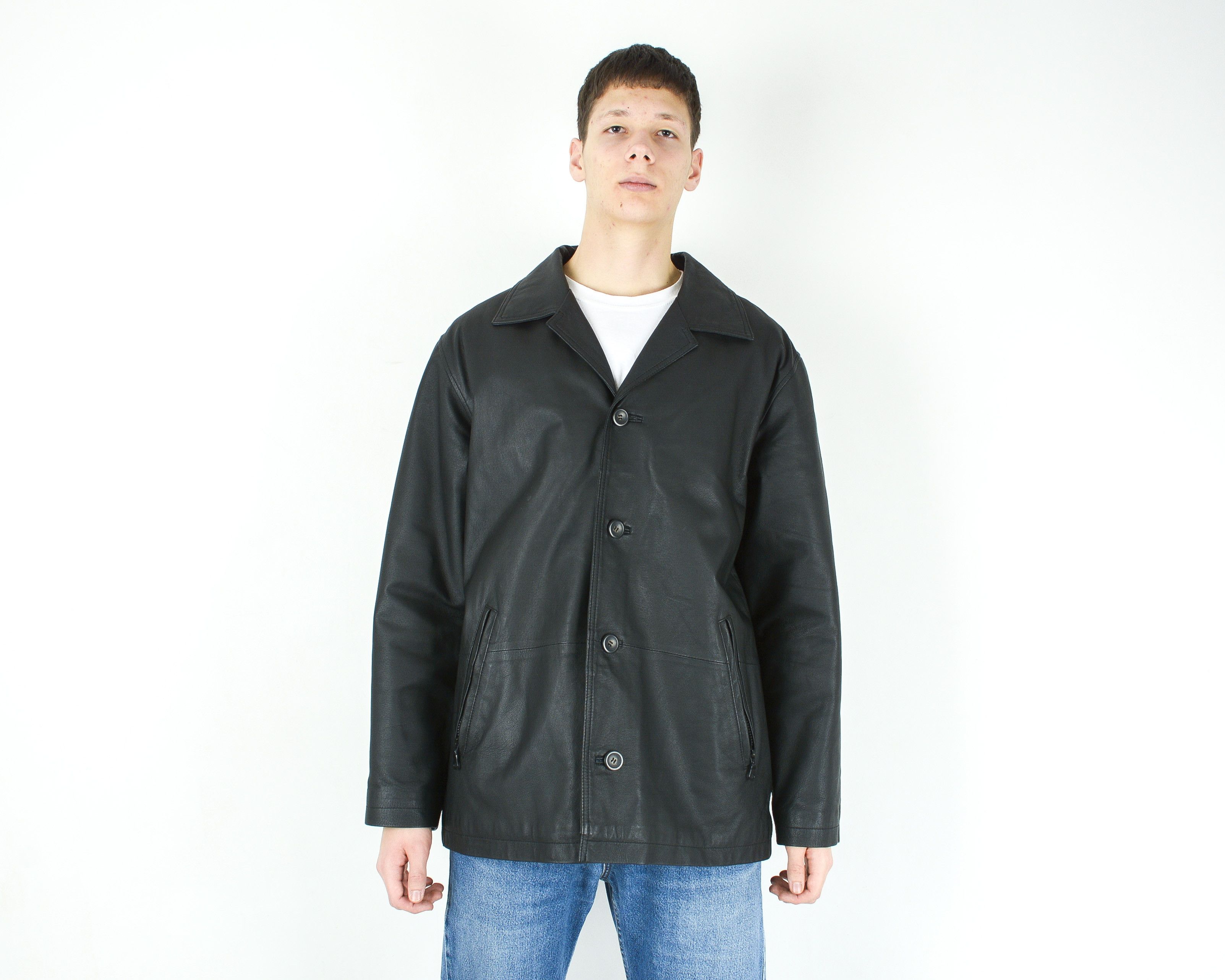Leather Henry Monell Uk 44 Us Leather Over Coat Jacket XL Biker Size US XL / EU 56 / 4 - 1 Thumbnail