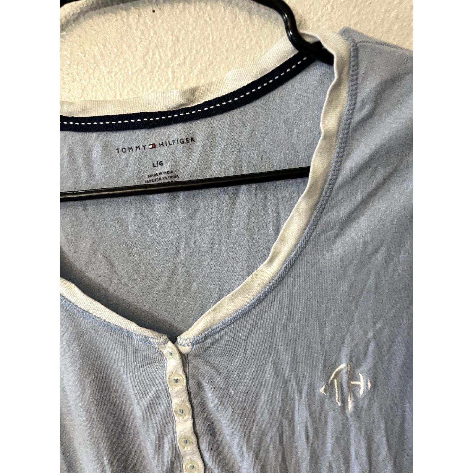 Tommy Hilfiger Tommy Hilfiger Womens Cotton Blend Henley Long Sleeve Shirt Blue Large Size L / US 10 / IT 46 - 2 Thumbnail