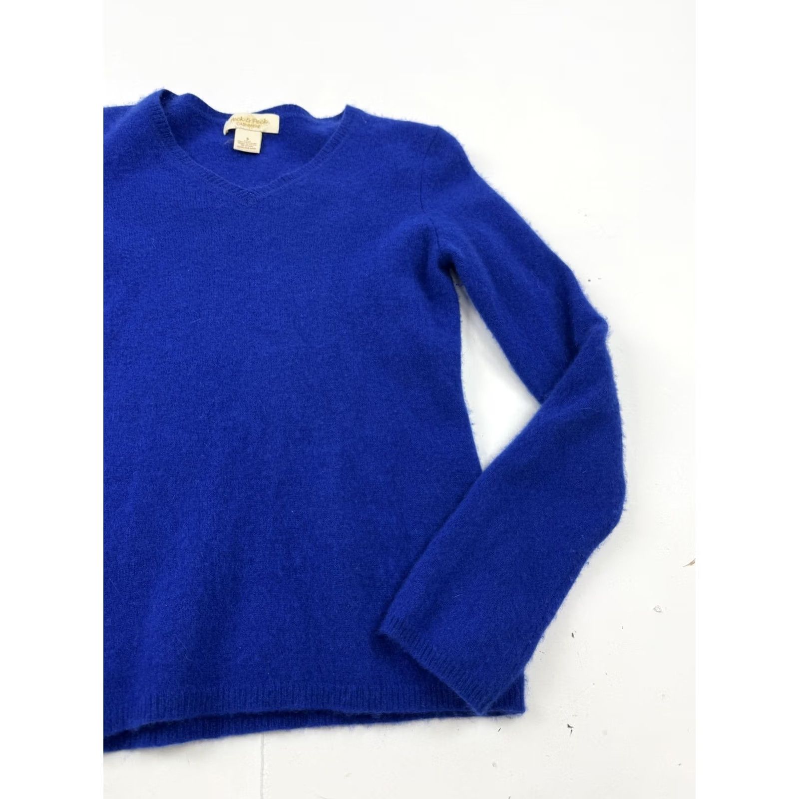 Vintage Peck & Peck Sweater Womens Small Blue 100% Cashmere V Neck Knit Pullover Size S / US 4 / IT 40 - 2 Thumbnail