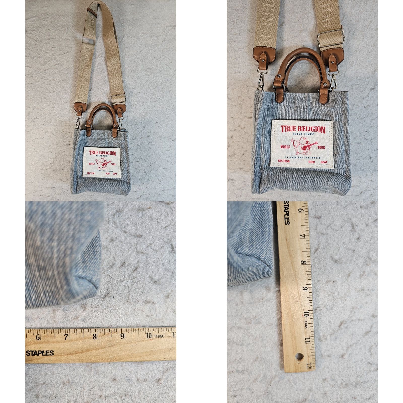 True Religion TRUE RELIGION Mini Tote Crossbody Denim Bag 8in 7in 4in Blue White Ivory Lining Removable Embroidered Strap Adjustable Strap Womens Vintage No N/A Size ONE SIZE - 9 Thumbnail