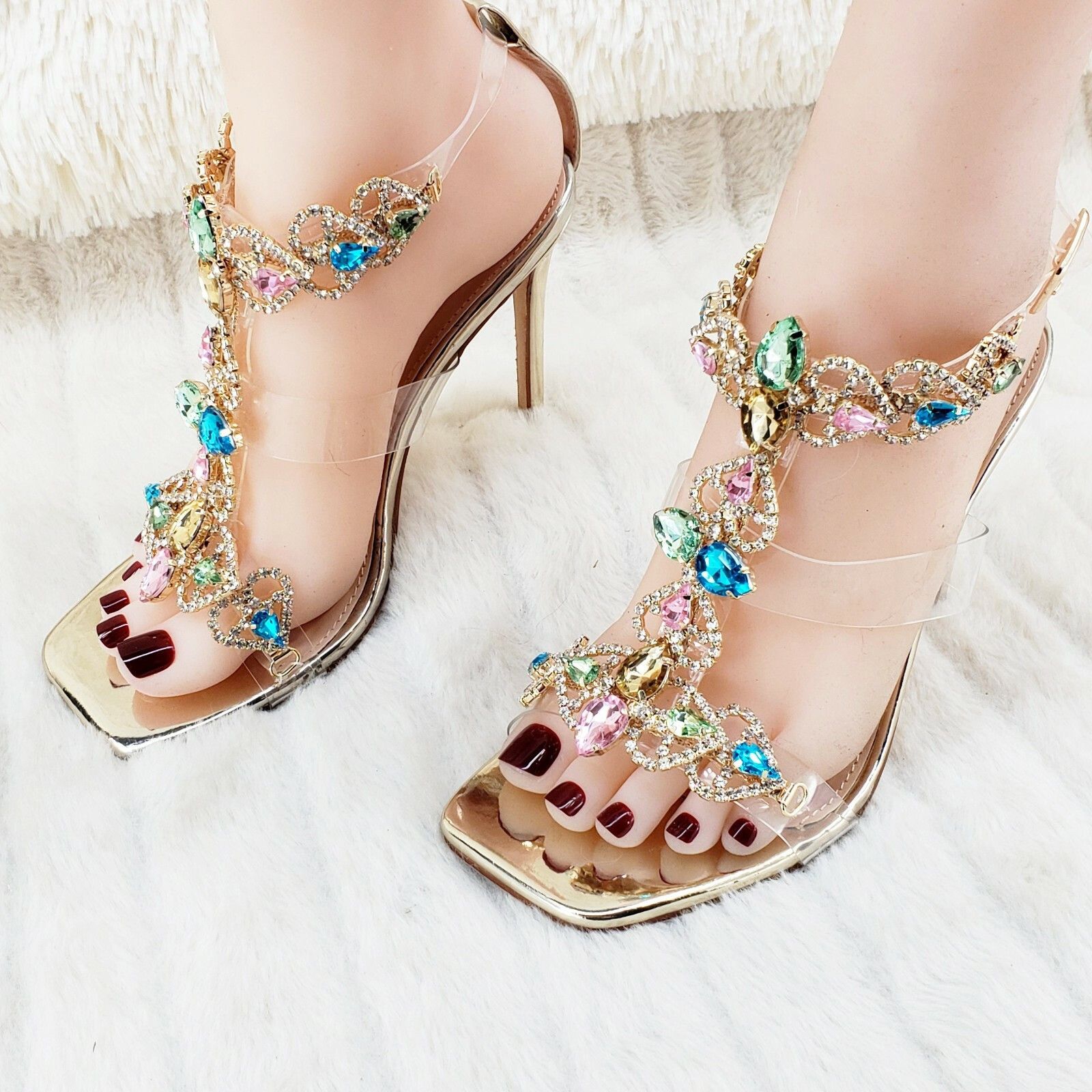 Other Breezy Jewels Rhinestone 4" High Heel Sandals Prom Wedding P Size US 11 / IT 41 - 2 Thumbnail