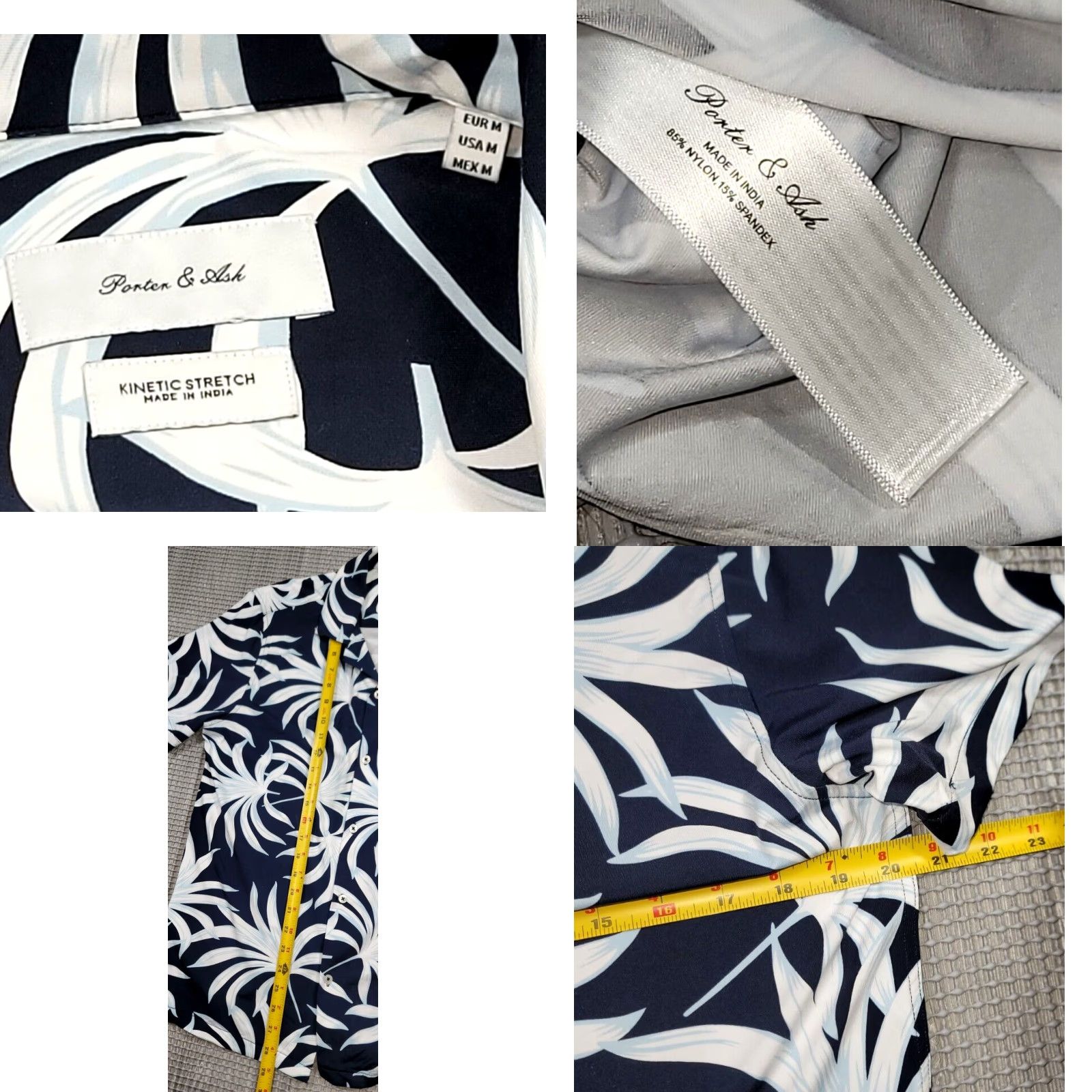 ASH Porter & Ash Kinetic Stretch Button Up Camp Nylon Floral Shirt Mens M Blue White Short Sleeve Collared Button-Up Size US M / EU 48-50 / 2 - 8 Thumbnail