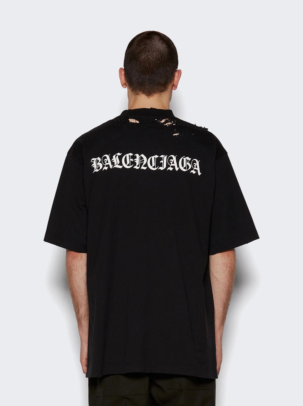 Balenciaga Washed Black Distressed Gothic Logo Oversized T-Shirt Size US XS / EU 42 / 0 - 2 Thumbnail