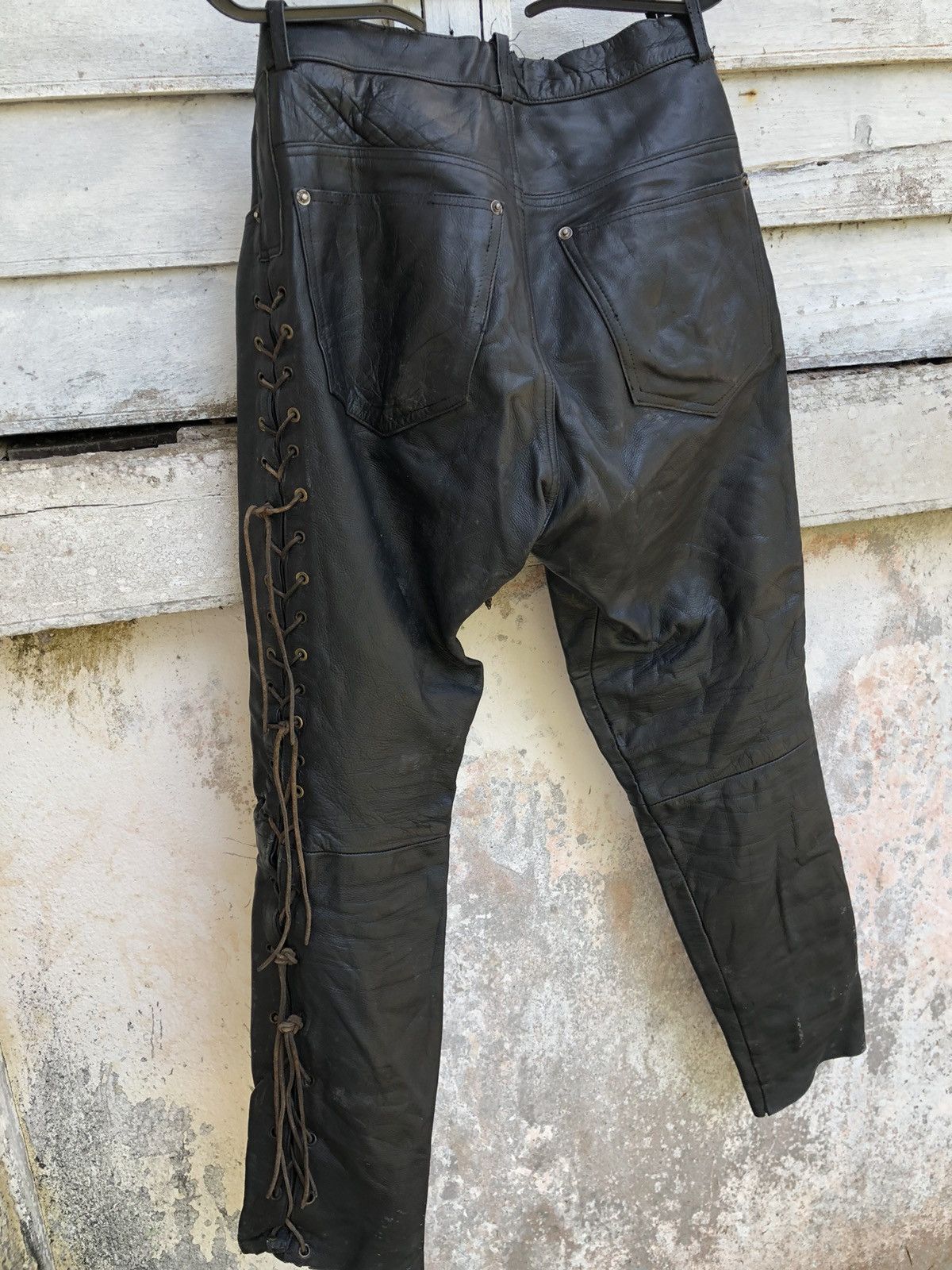 Genuine Leather Southern Men Wear Lace Up Leather String Biker Pant Size US 32 / EU 48 - 4 Thumbnail