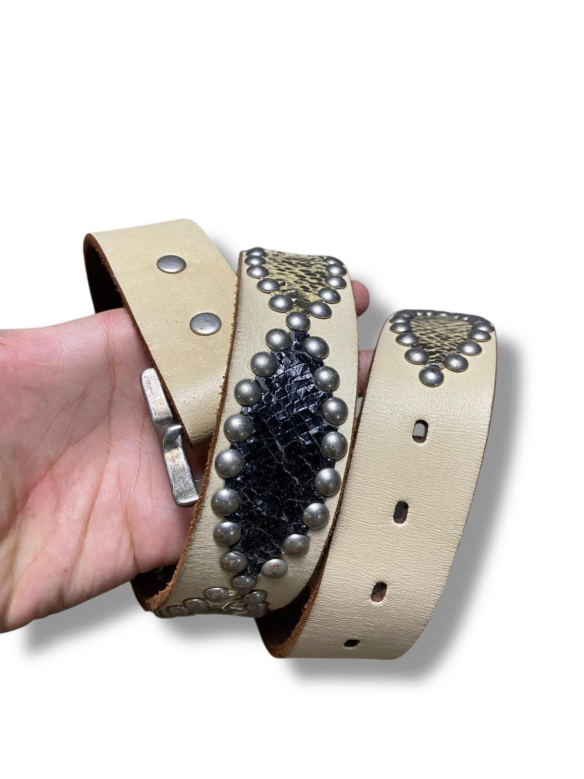 Japanese Brand 🔥 METAL STUDDED LEATHER BELT 🔥 (142) Size 42 - 1 Thumbnail