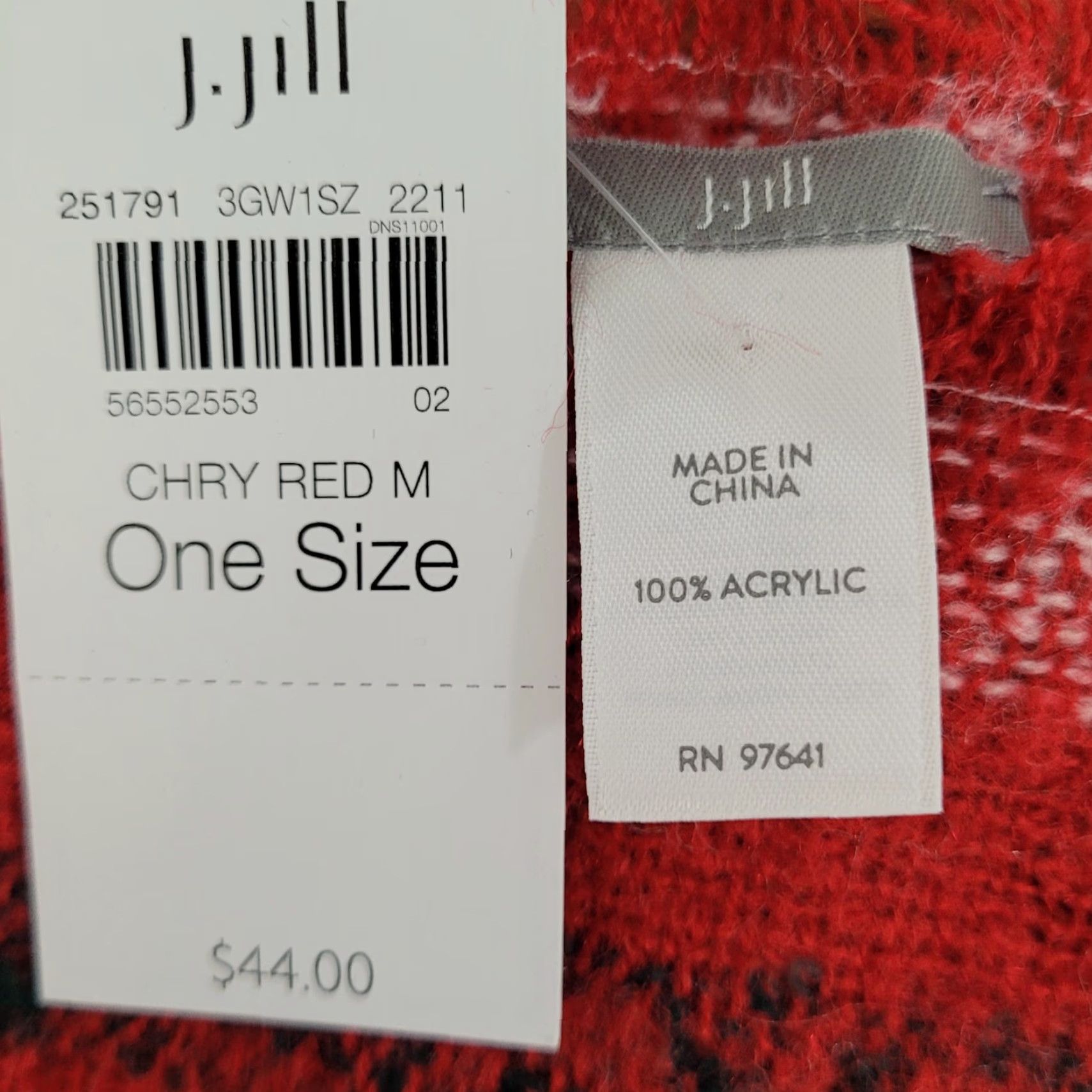 J. Jill NWT J. Jill Cherry Red Multicolor Plaid Fringe Soft Rectangle Scarf 72x25 Size ONE SIZE - 3 Thumbnail