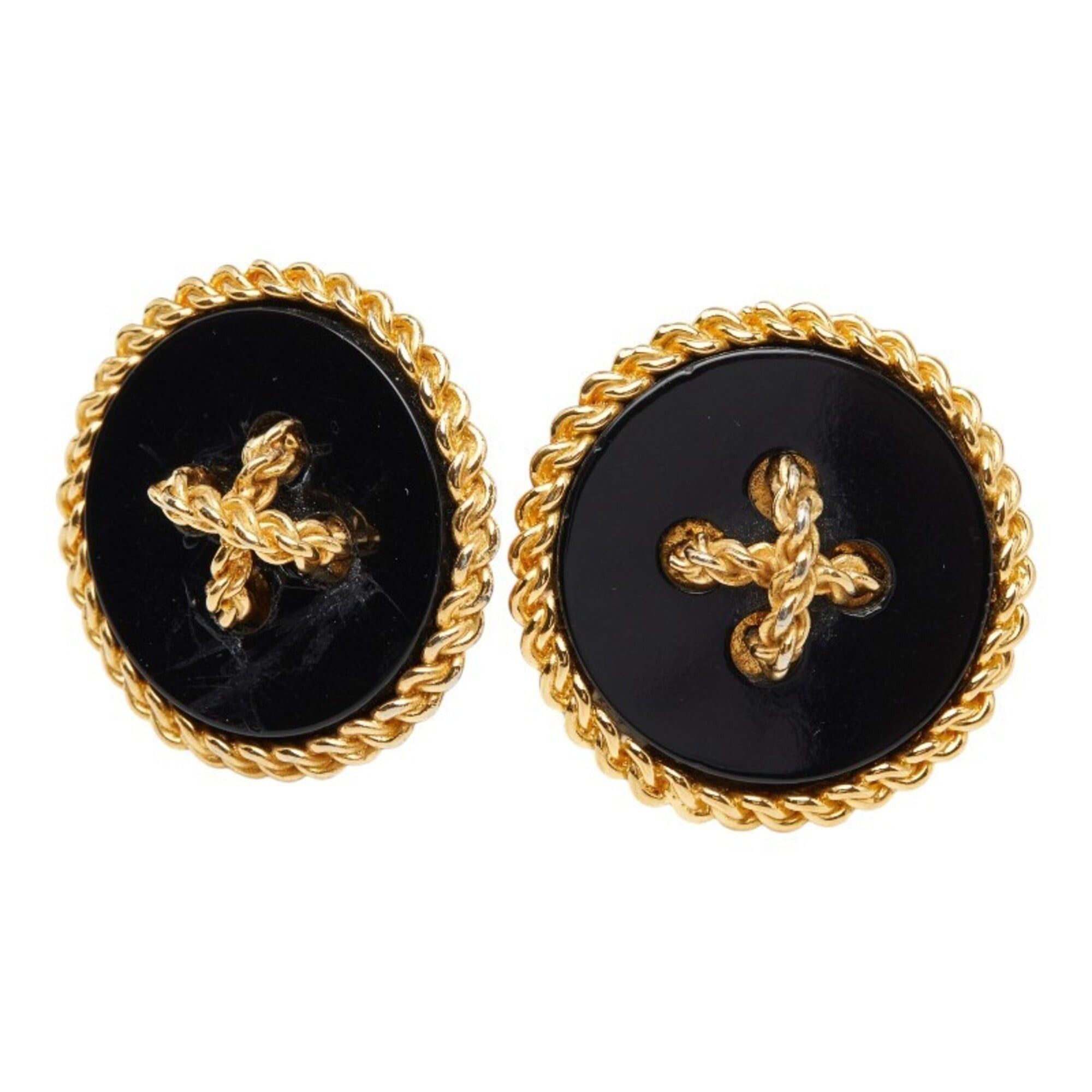 Chanel Chanel Vintage Chain Earrings, Gold and Black Plated, Women's. Size ONE SIZE - 1 Thumbnail