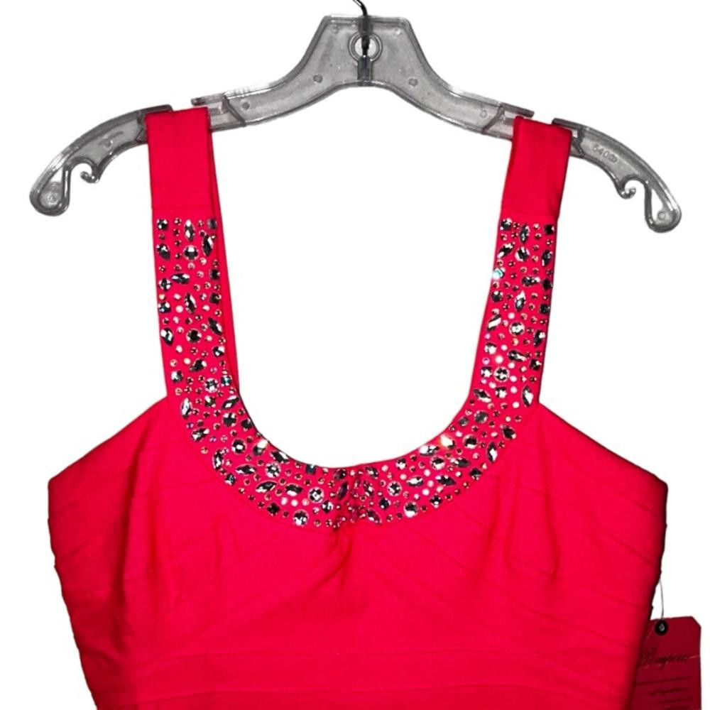 Designer NWT Hot Pink Bodycon Mini Dress W Rhinestones Size 13 Size M / US 6-8 / IT 42-44 - 2 Thumbnail