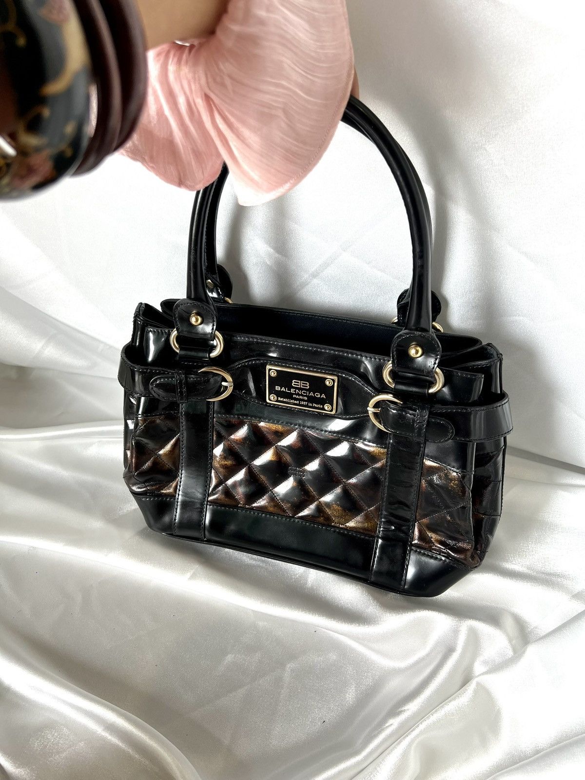 Balenciaga Balenciaga Quilted Patent Leather Tote – Black Size ONE SIZE - 1 Thumbnail
