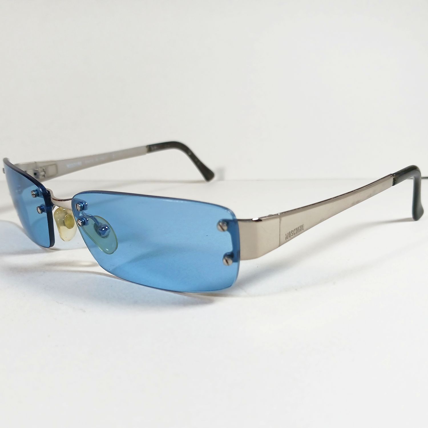 Moschino Moschino M3111-S Silver Metal Rimless Sunglasses Blue Lenses Size ONE SIZE - 1 Thumbnail