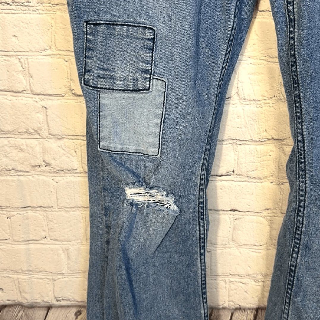 Vintage Shyanne Jeans Bootcut Women Distressed Patchwork Light Blue Stretch W31 L32 Size 24" / US 00 / IT 34 - 4 Thumbnail