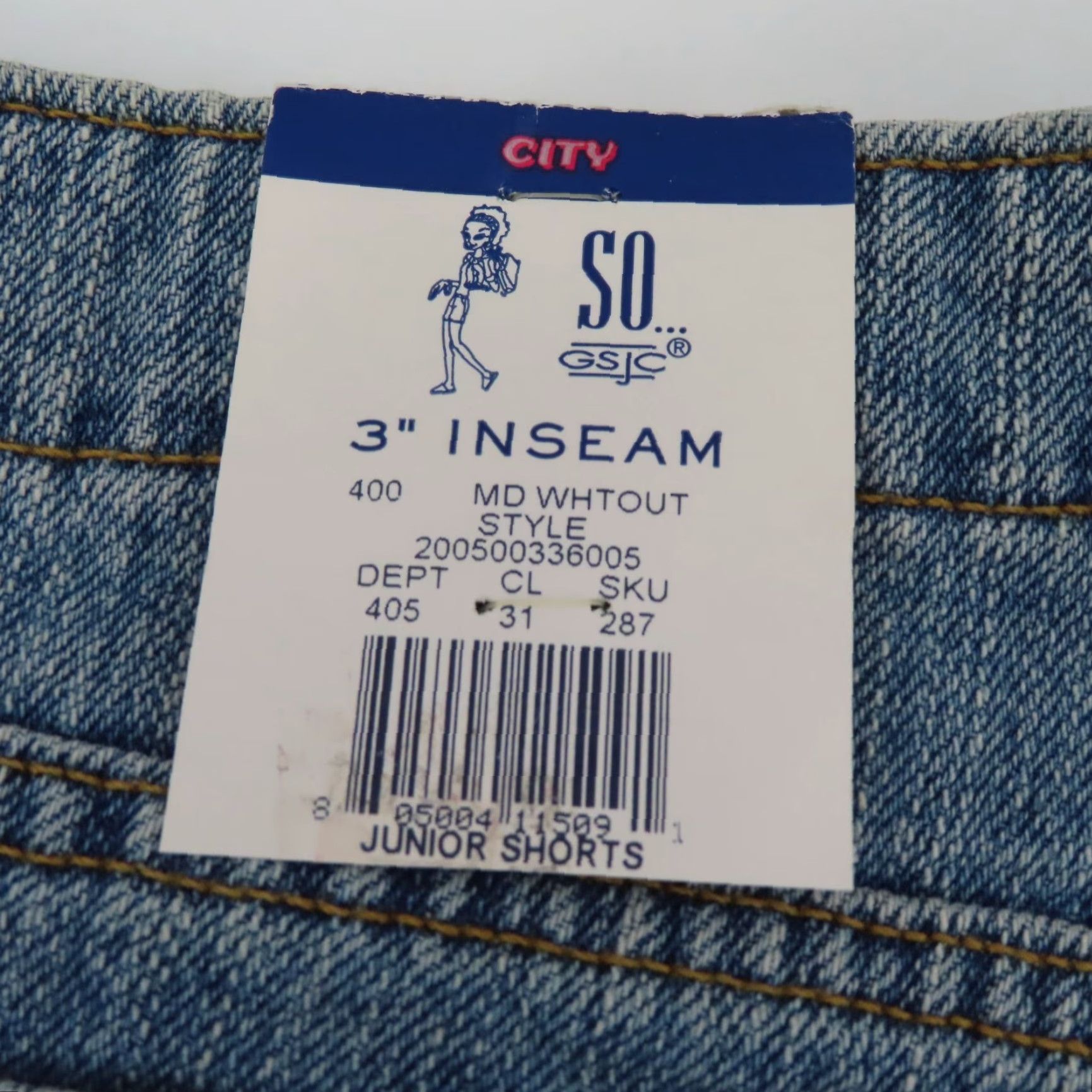 Denime VINTAGE SO Juniors 11 3in Inseam City No Waist Blue Denim Jean Shorts Y2K All Cotton NEW Size 32" / US 10 / IT 46 - 6 Thumbnail