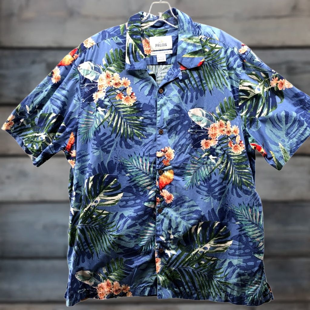 Vintage 28 Palms Hawaiian Shirt Mens XXL Blue Tropical Floral Camp Collar Cotton Resort Size US XXL / EU 58 / 5 - 1 Thumbnail