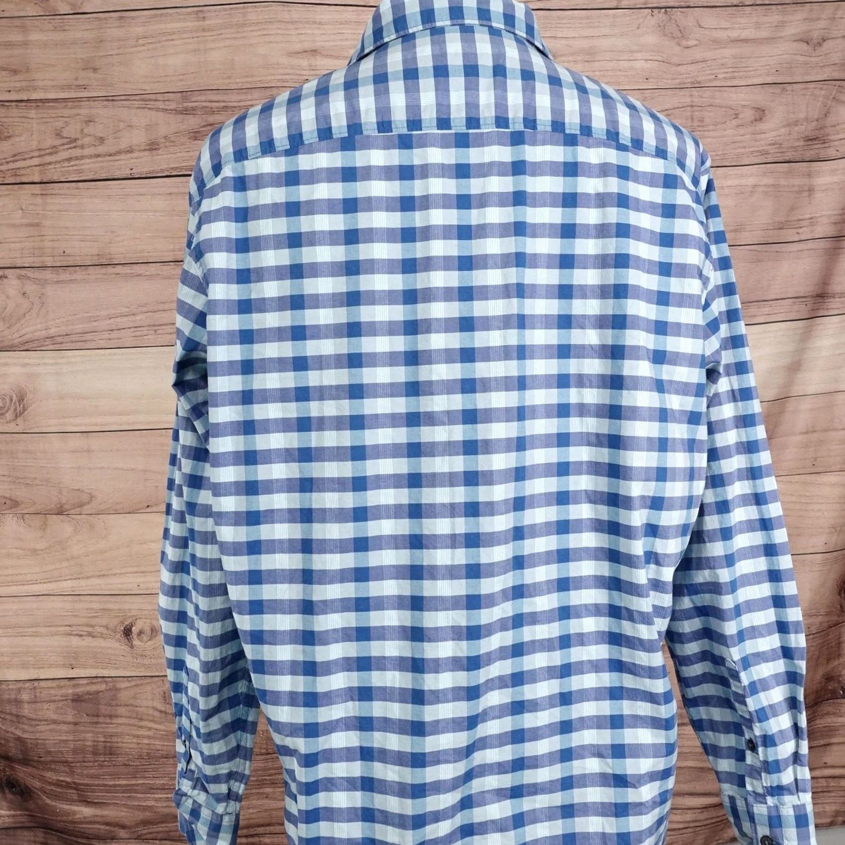 Liz Claiborne Claiborne Shirt Mens XL Blue Check Long Sleeve Button-Up Stretch Size US XL / EU 56 / 4 - 3 Thumbnail