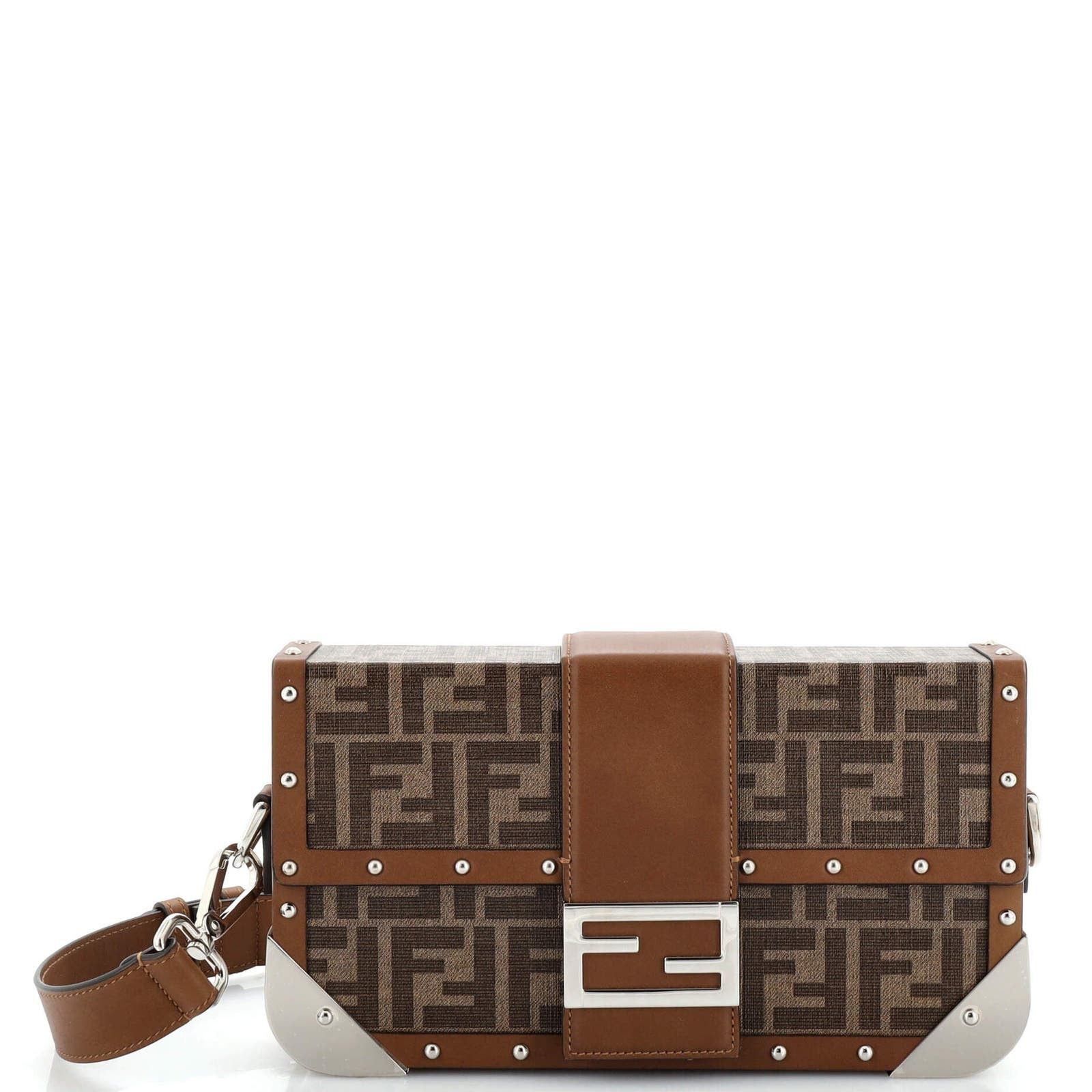 image of Fendi Baguette Trunk Bag Zucca Coated Canvas None in Brown, Women's