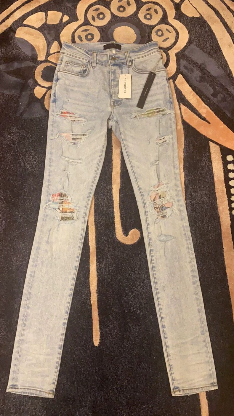 Amiri Amiri Floral Patchwork Distressed Jeans - dmc Size US 31 - 1 Thumbnail