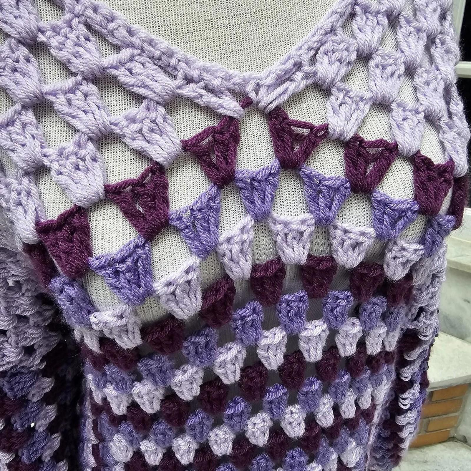 Other Women's Purple Handmade Crochet Sweater Dress Size ONE SIZE - 5 Thumbnail