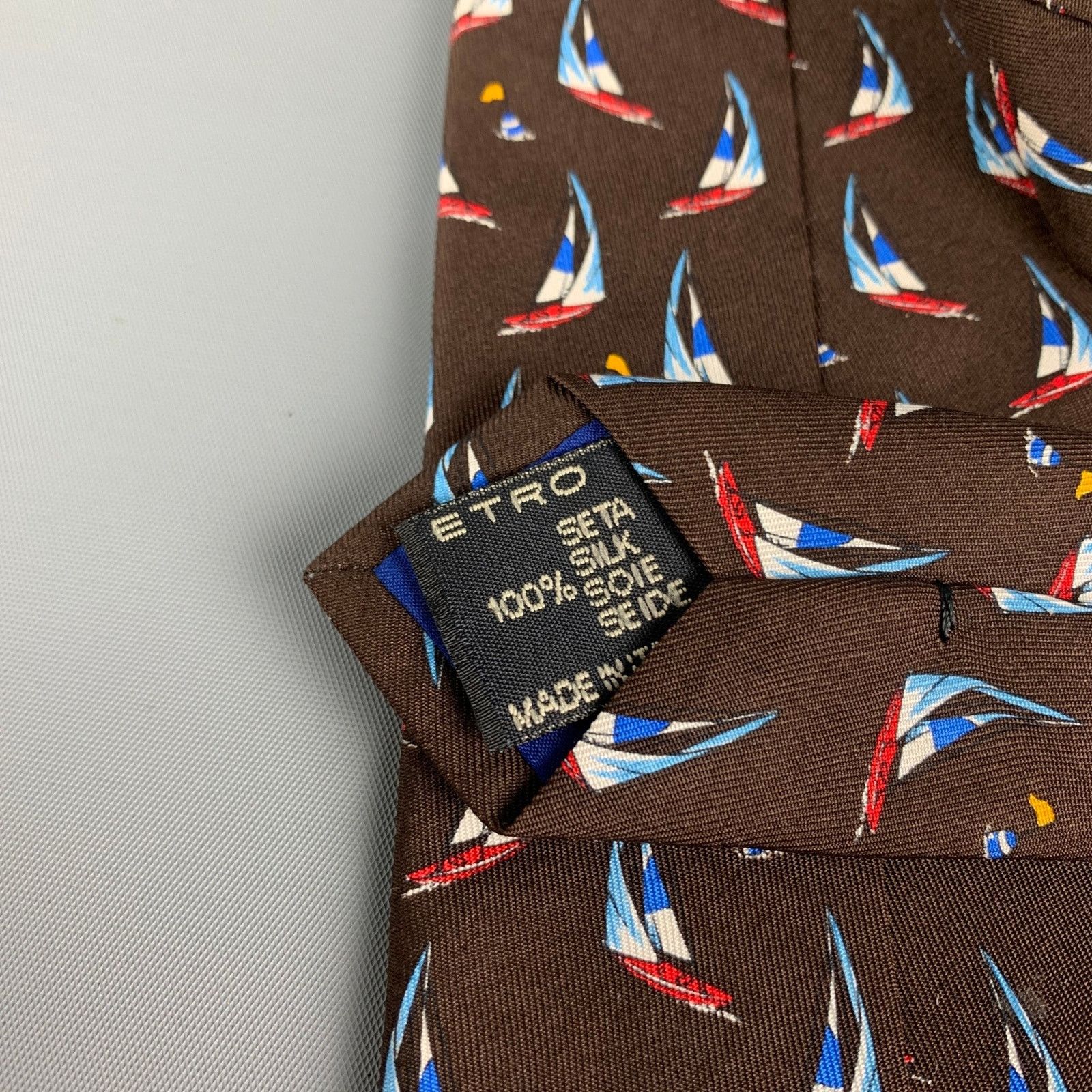Etro ETRO Brown Print Sailboat Print Silk Tie Size ONE SIZE - 4 Thumbnail