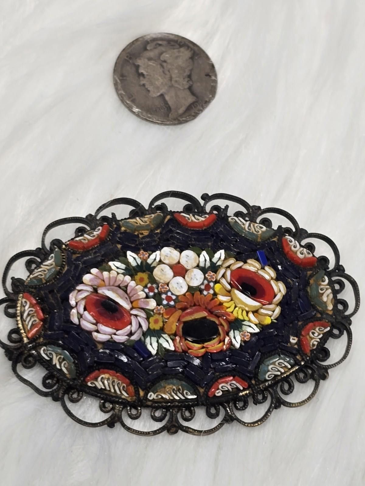 Antique Rivet Antique Italian Micro Mosaic Millefiori Floral Brooch Pin Size ONE SIZE - 8 Thumbnail