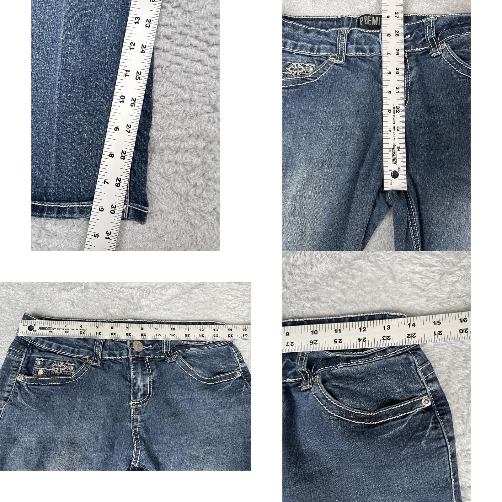 Vintage Premiere by rue21 Bootcut Jeans Juniors 5/6R Blue Low Rise Embroidered Lace Pocket 26x31 Womens Mens Girls Size 27" / US 4 / IT 40 - 8 Thumbnail