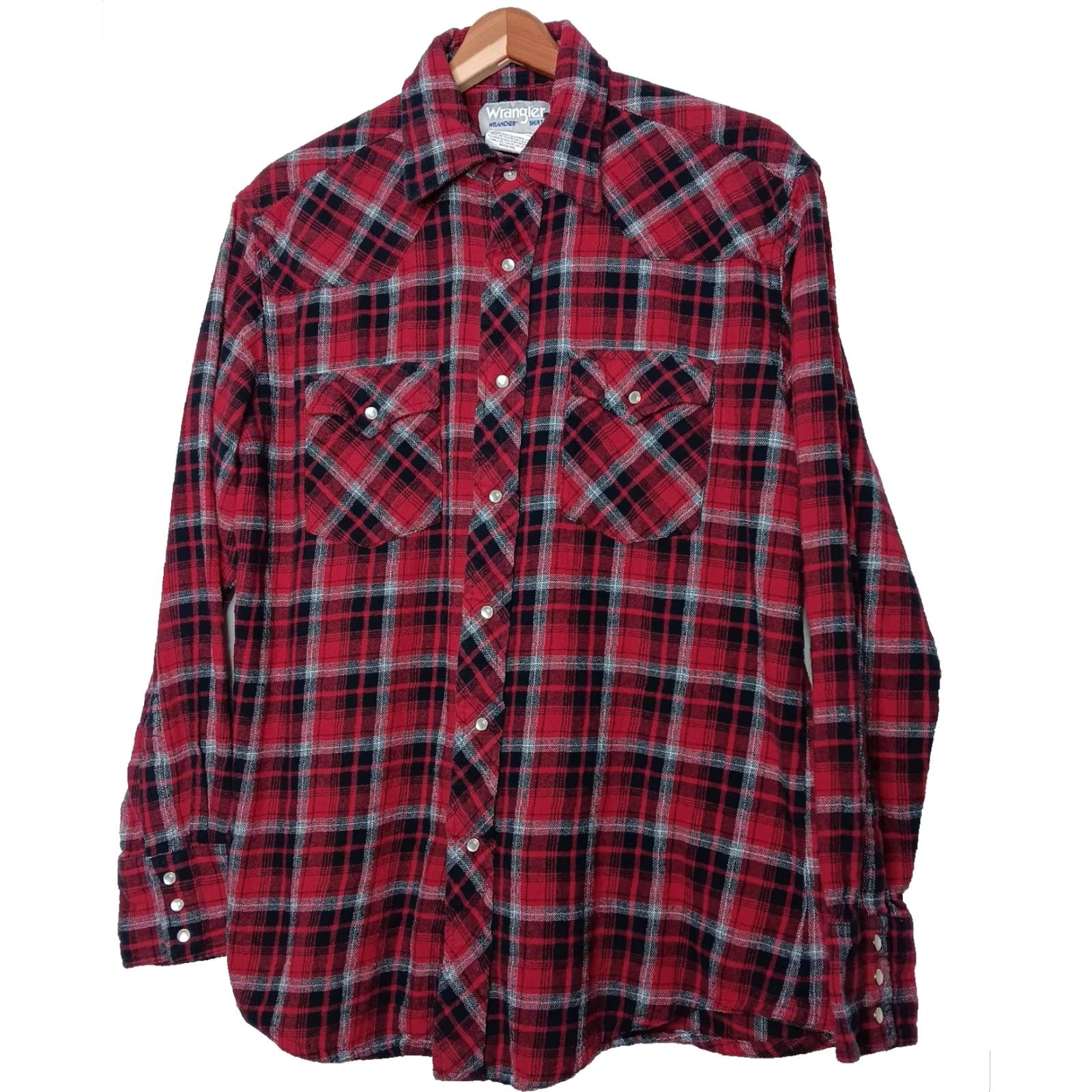 Wrangler VINTAGE Wrangler Wrancher Shirt Large Plaid Red Western Pearl Snap Cowboy Workwear Mens L Red Plaid Western Wear 90s Size US L / EU 52-54 / 3 - 2 Thumbnail