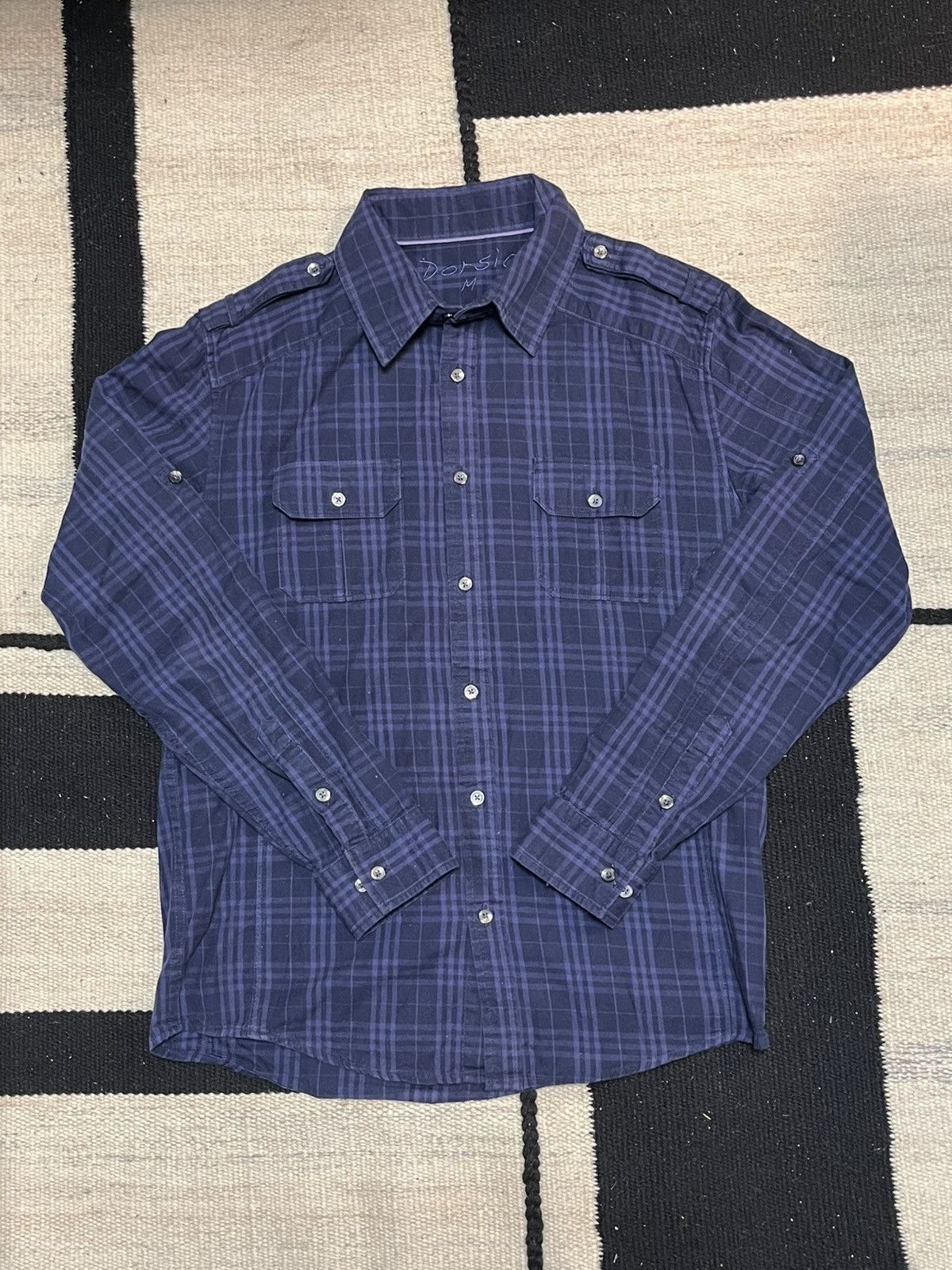 Vintage Vintage 90s Dorsia Purple Plaid Military Button-Up Size US M / EU 48-50 / 2 - 1 Thumbnail