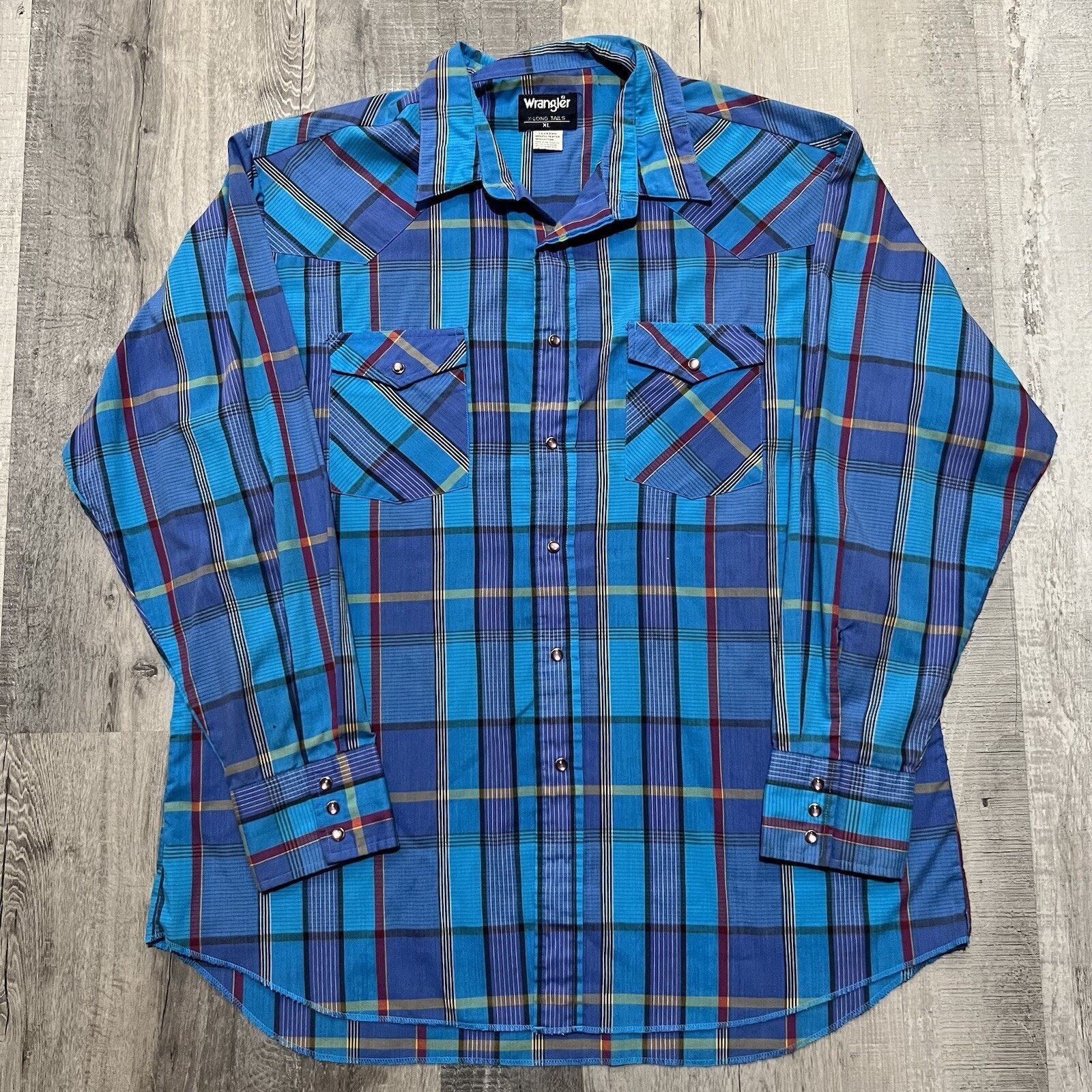 Wrangler VTG Wrangler XLong Tails Blue Plaid Western Pearl Snap Shirt Size US XL / EU 56 / 4 - 1 Thumbnail