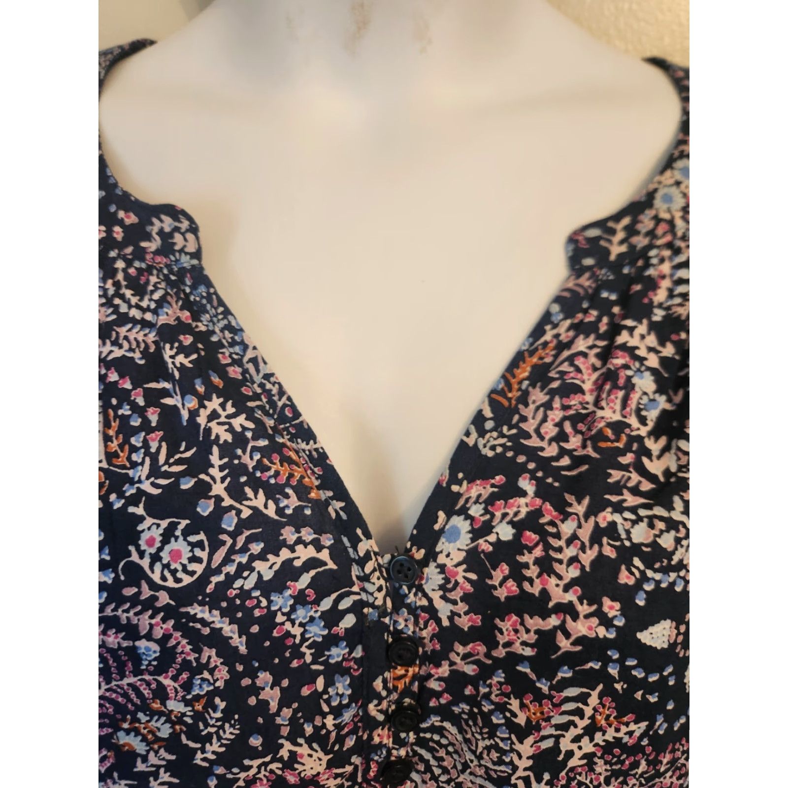 Vintage Sonoma Navy Blue Floral Pattern Smocked Long Sleeve Shirt 4X Womens Size XXL / US 16-18 / IT 52-54 - 2 Thumbnail