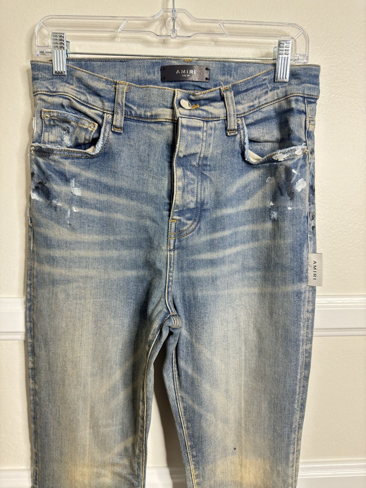 Amiri Amiri Stacked Paint Splatter Flare Denim Faded Blue 29 Size US 29 - 3 Thumbnail