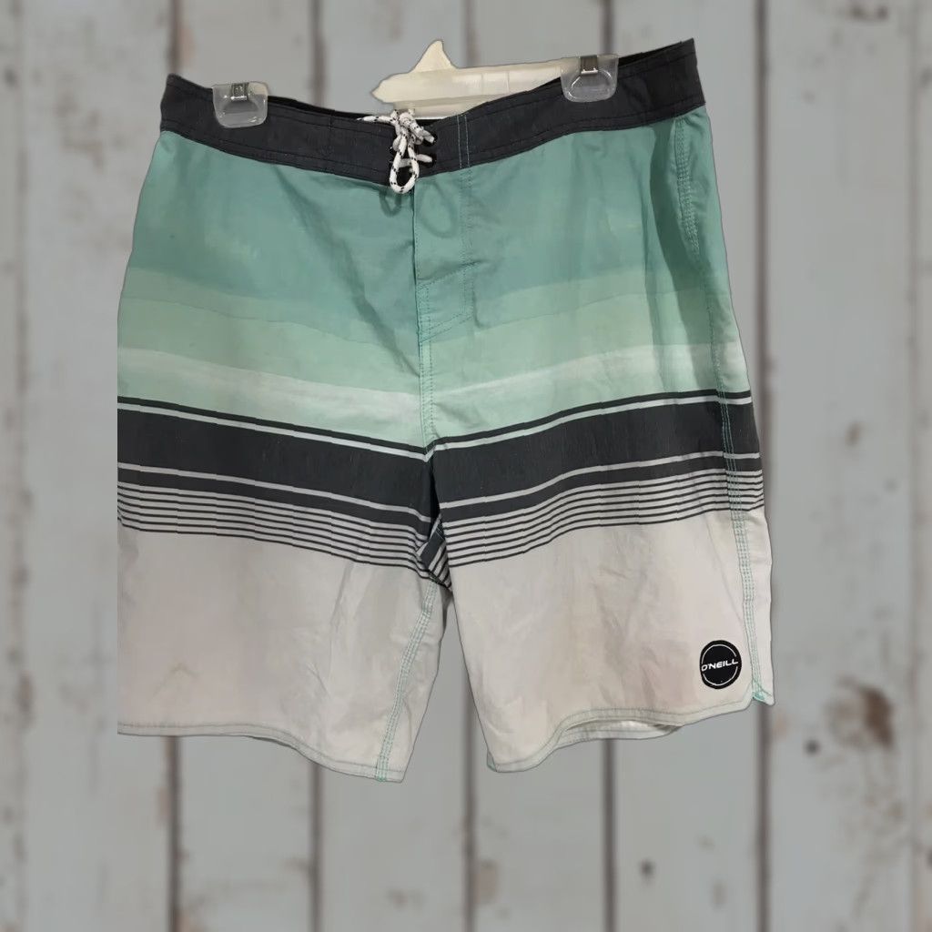 O'Neill O'Neill Classic Board Shorts 19" Size 36 Green/Gray Striped Mens Size US 36 / EU 52 - 1 Thumbnail