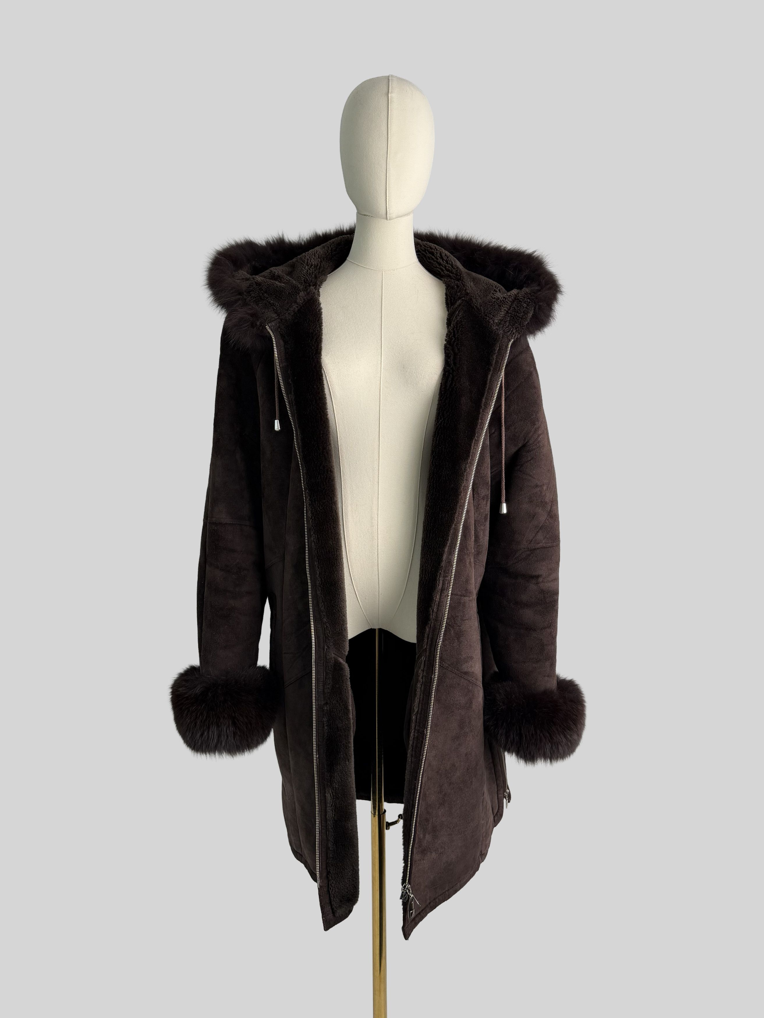 Vintage Vintage Shearling Sheepskin Coat Suede Hooded Winter Y2K Size XL / US 12-14 / IT 48-50 - 4 Thumbnail
