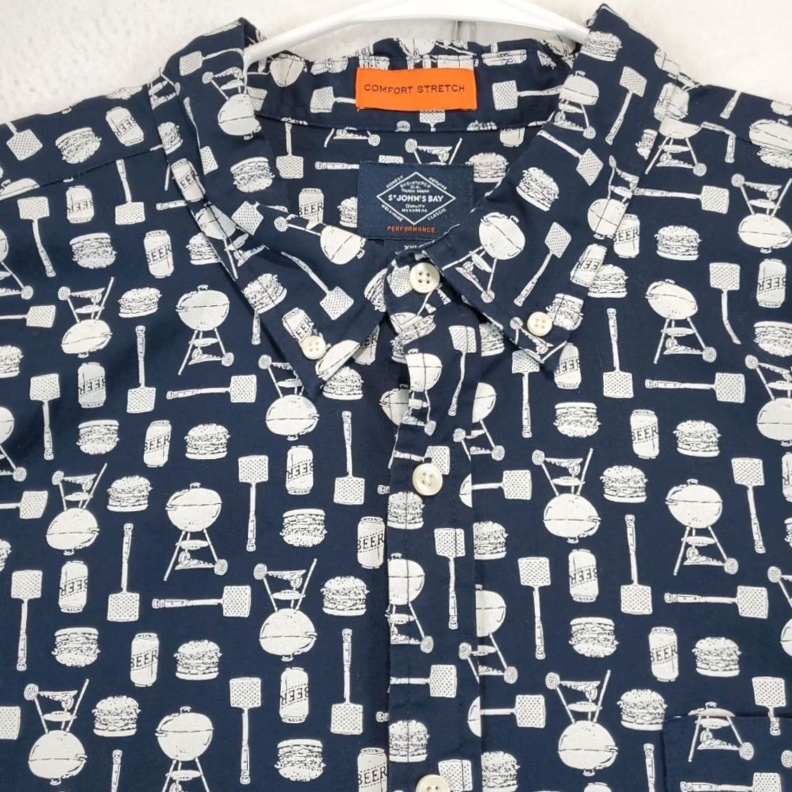 Vintage St. John's Bay Shirt Mens XXL Button-Up Navy Print Comfort Stretch BBQ Grilling Short Sleeve Casual Regular Fit Collared 100% Cotton Size US XXL / EU 58 / 5 - 2 Thumbnail