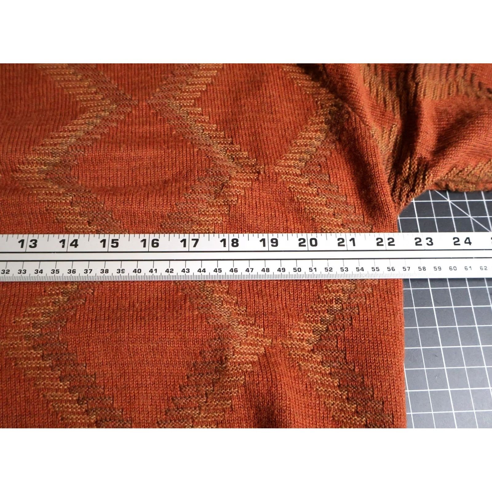 Vintage VTG Wool Blend Sweater Mens Medium Burnt Orange Geometric Pattern Lightweight Pullover Crew Neck 90s Casual Vintage Knit Style Mens Size US M / EU 48-50 / 2 - 5 Thumbnail