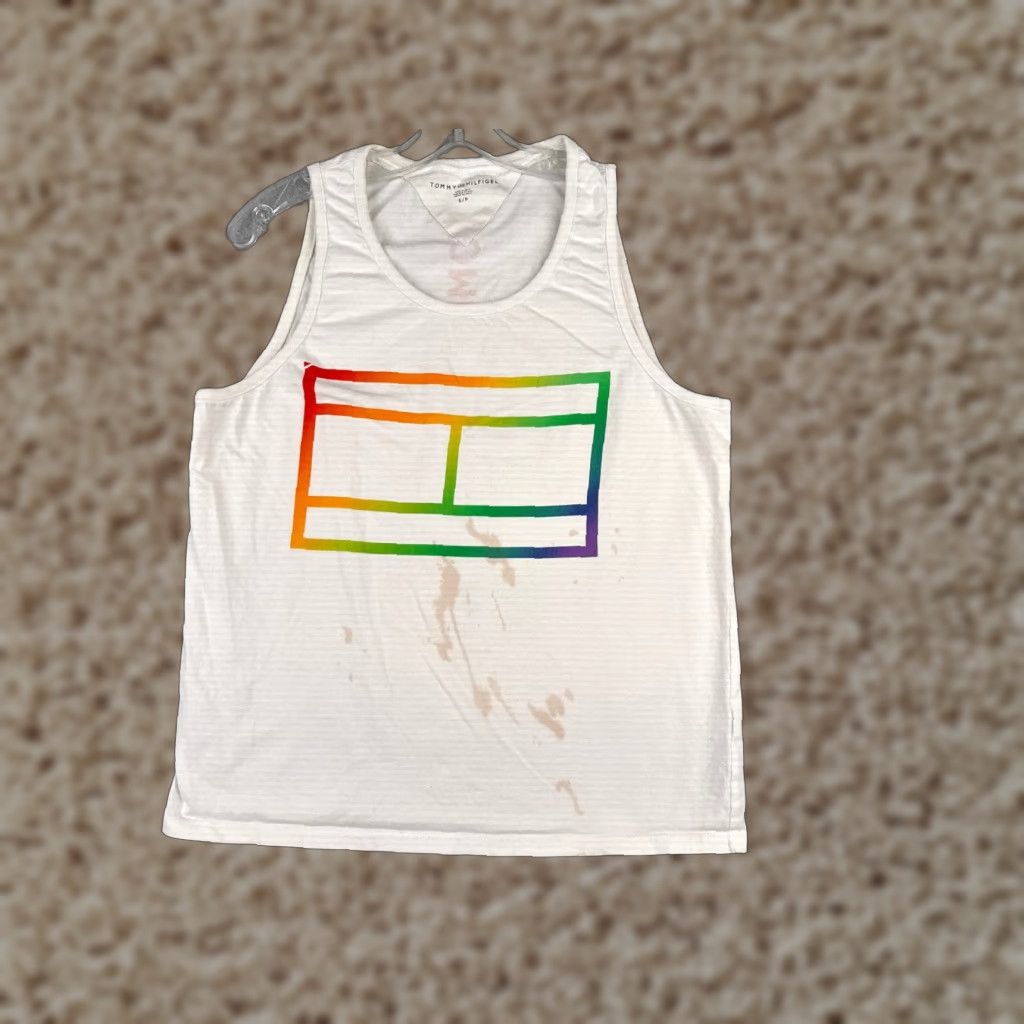 Tommy Hilfiger VINTAGE Tommy Hilfiger Shirt Unisex Adults Tank Sleeveless White Rainbow 80s 90s Pride Mens Womens Size S / US 4 / IT 40 - 1 Thumbnail