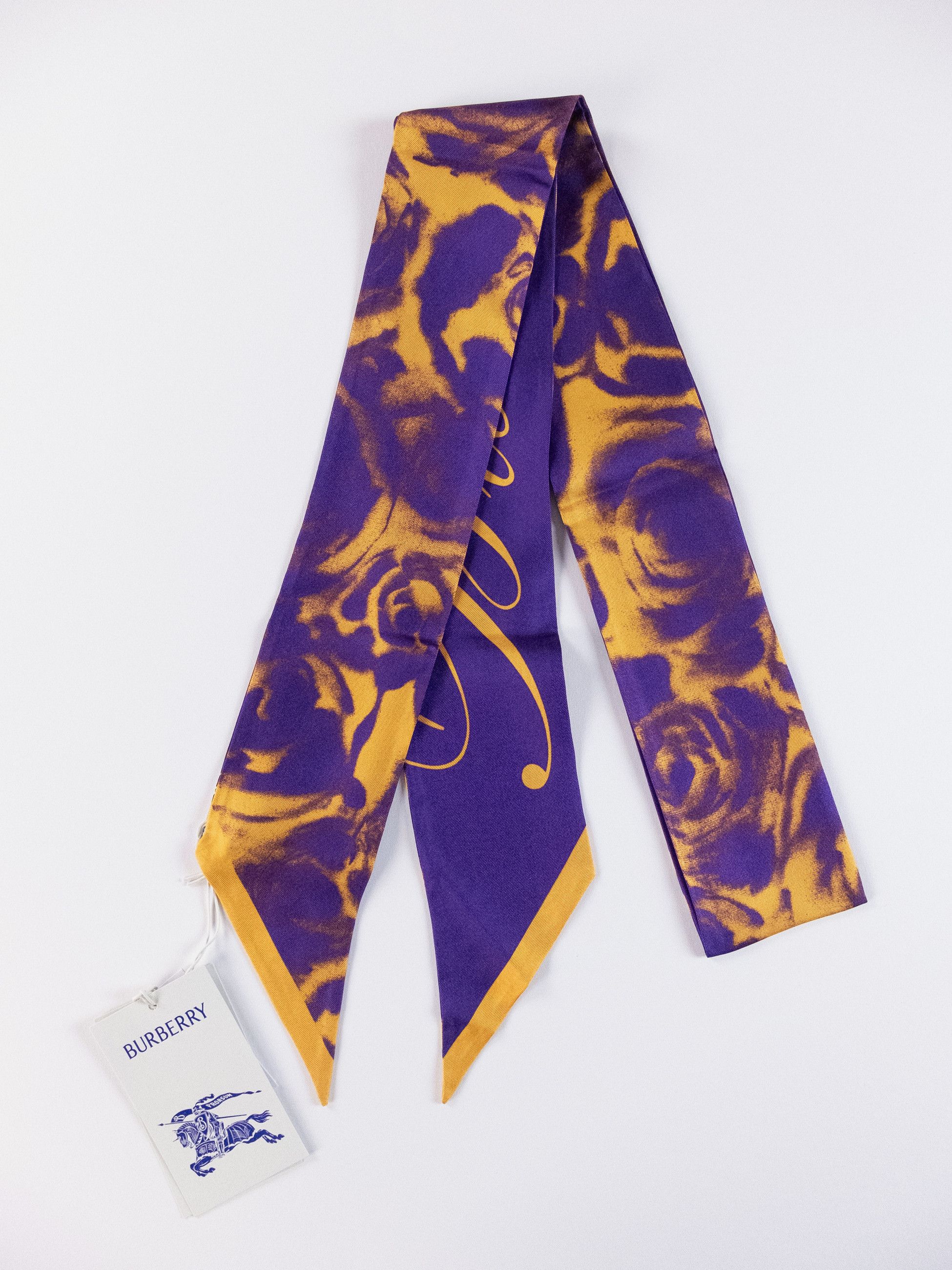 Burberry BURBERRY purple yellow rose logo print reversible silk scarf Size ONE SIZE - 1 Thumbnail