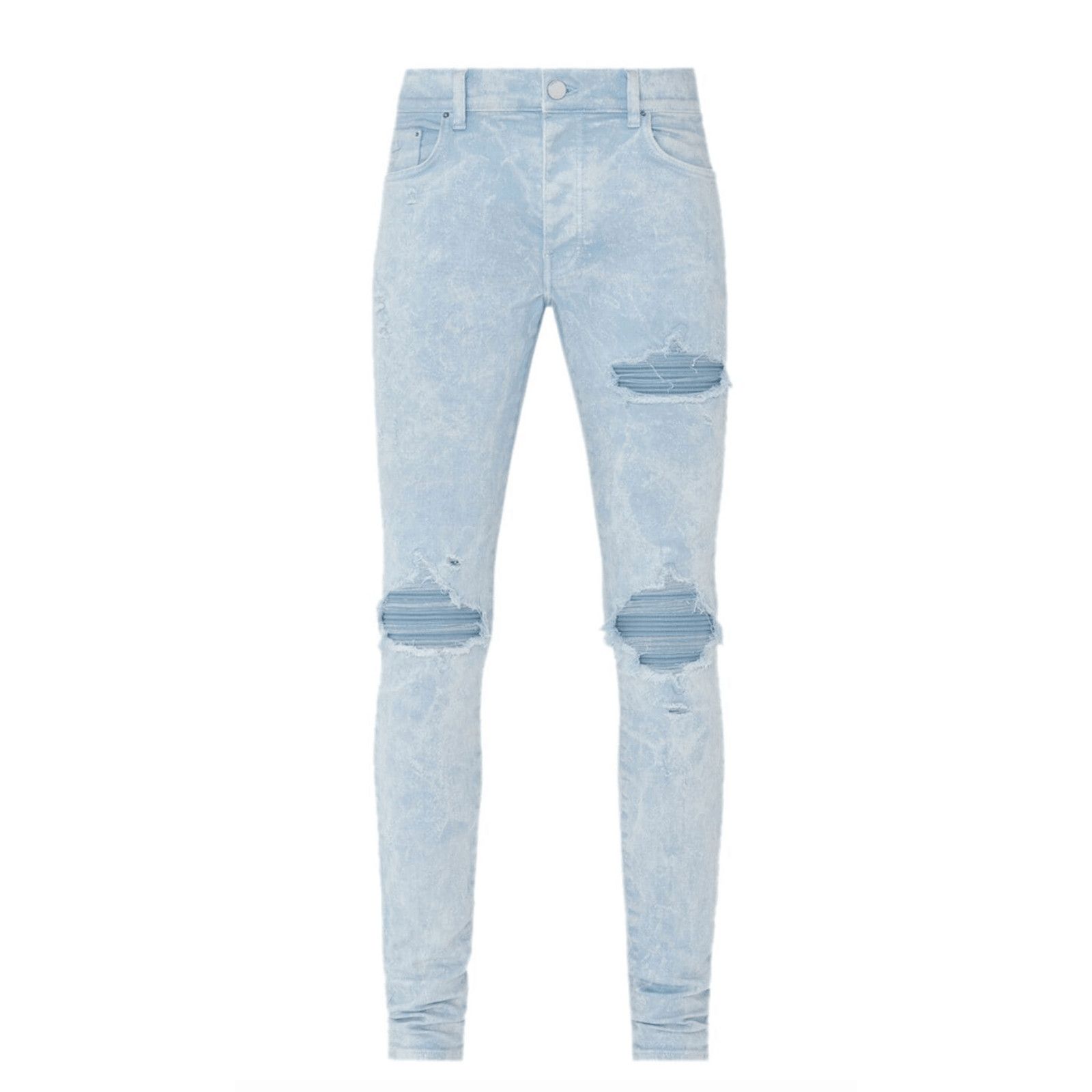 image of Amiri Mx1 Mineral Wash Patch Jeans Baby Blue, Men's (Size 36)
