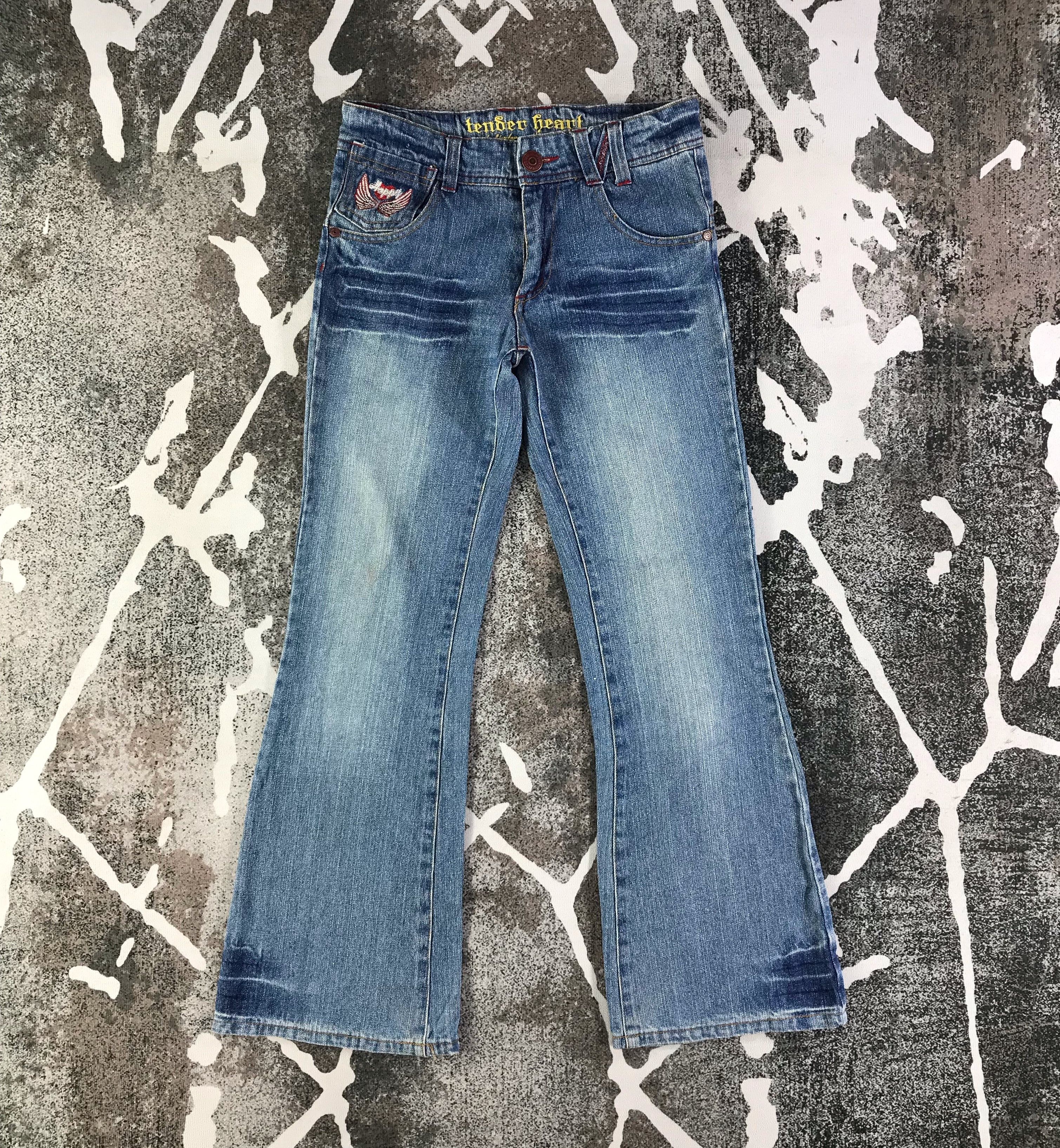 Japanese Brand Tender Heart Jeans Embroidered Flare Denim KJ1857 Size 29" - 2 Thumbnail