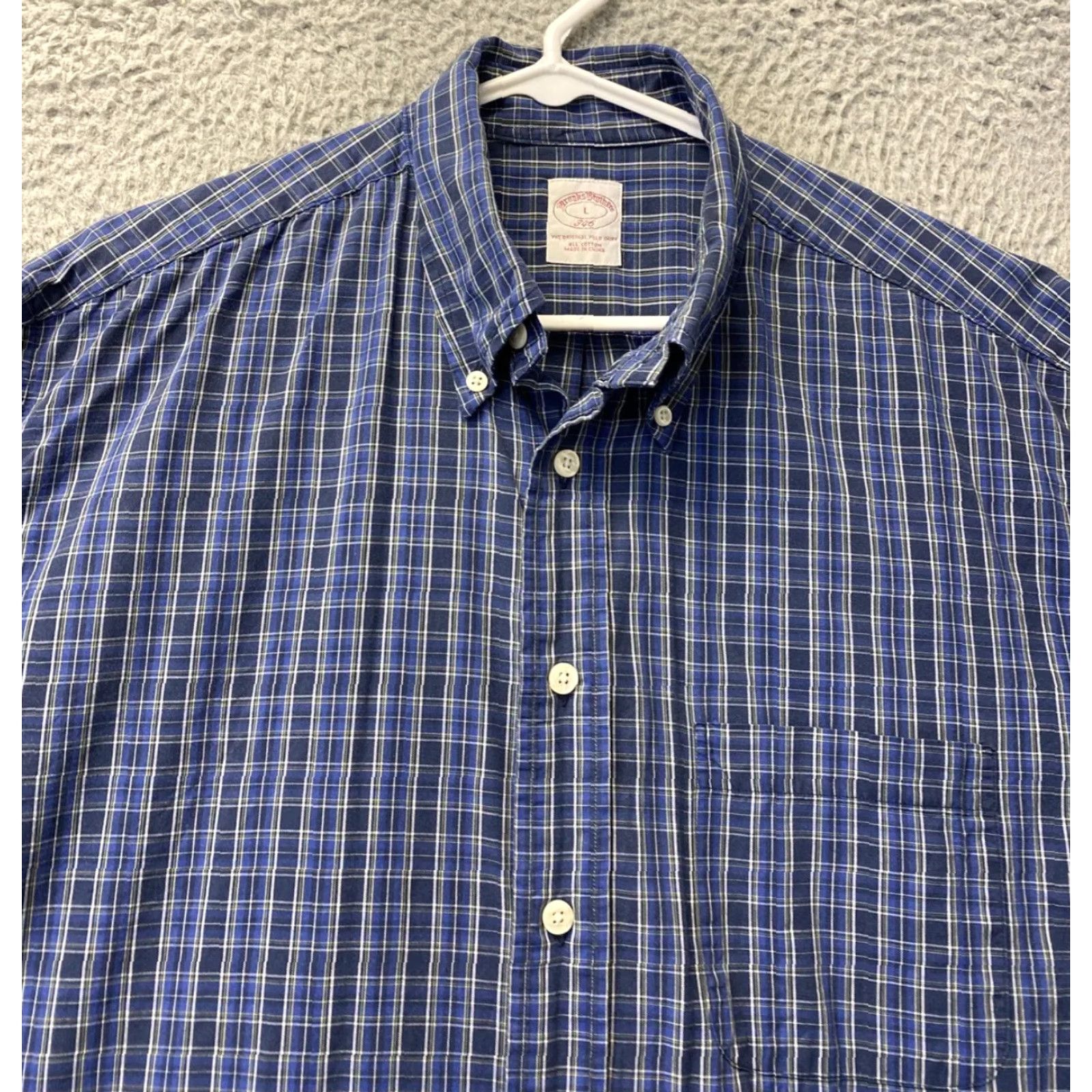 Brooks Brothers BROOKS BROTHERS Dress Shirt Plaid Cotton Blue Long Sleeve 104-7 Mens Large Overall Size L Regular Fit Shirt Mens Size 42R - 3 Thumbnail