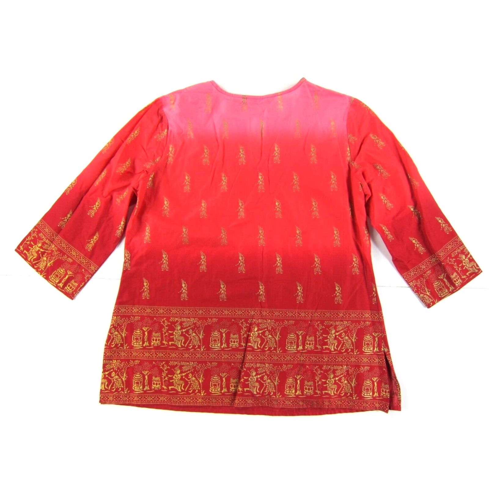 Pinko French Laundry Blouse Tunic 3/4 Sleeve Beaded 100% Cotton Pink Medium Womens Size M / US 6-8 / IT 42-44 - 2 Thumbnail
